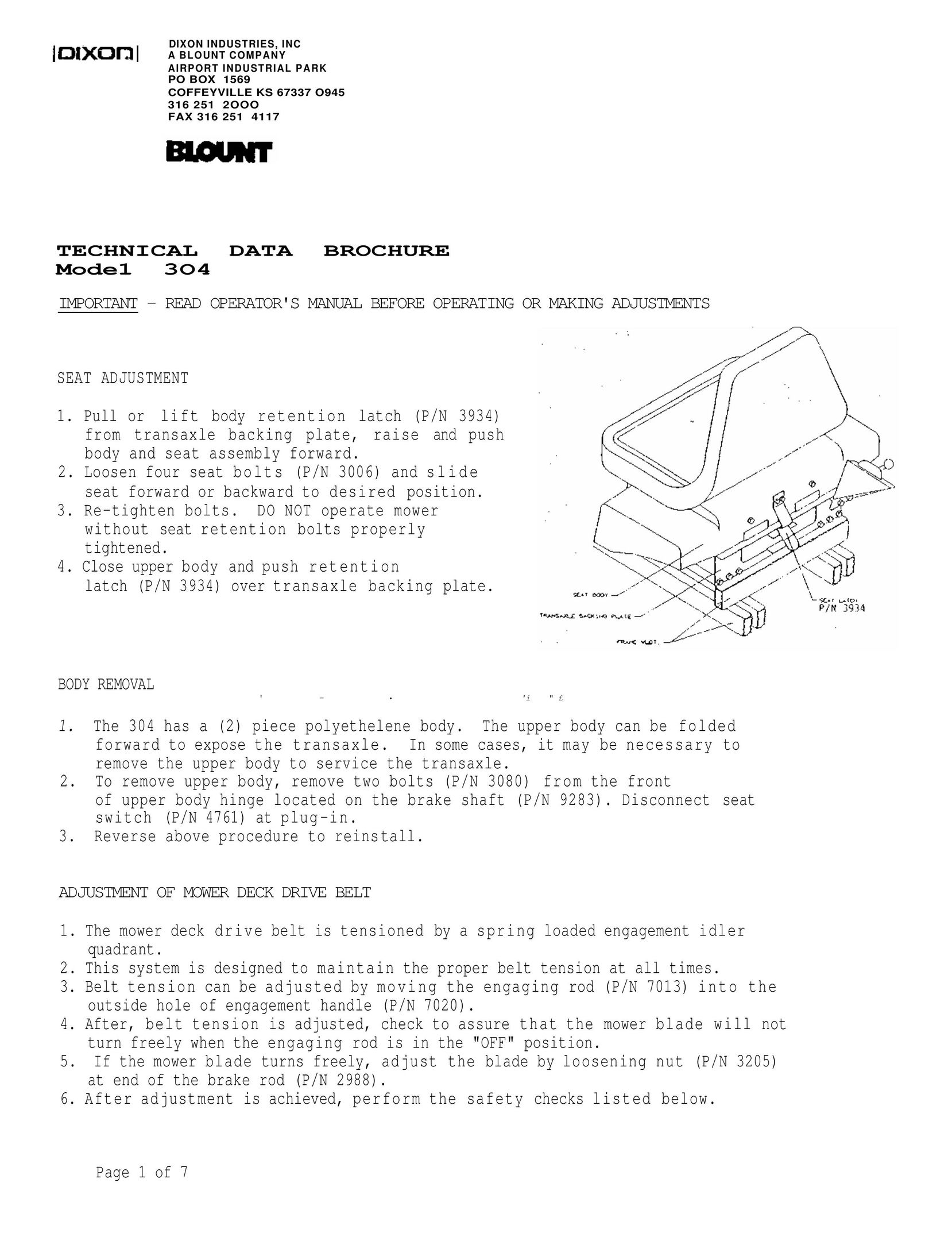 Dixon 3O4 Car Seat User Manual