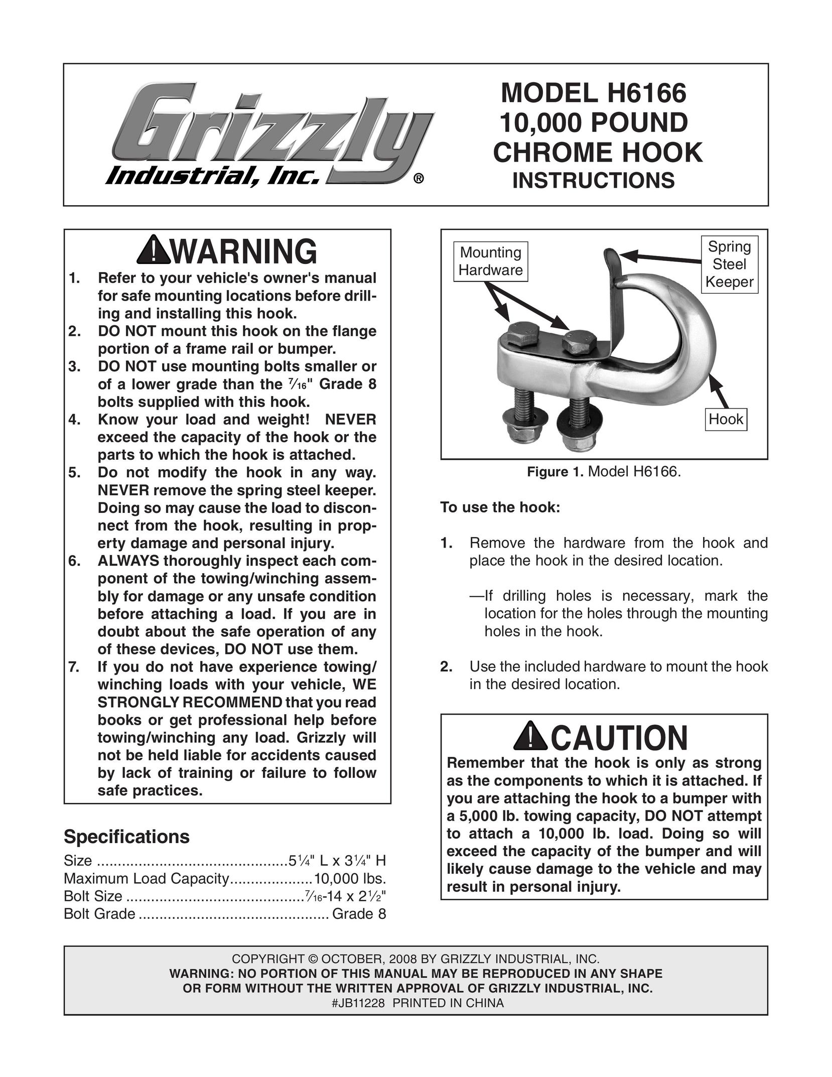 Grizzly H6166 Car Seat User Manual