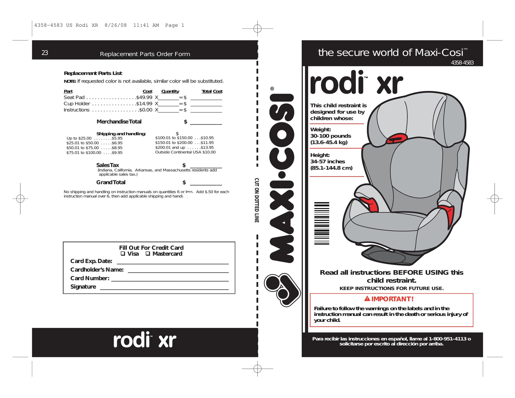 Maxi-Cosi 4358-4583 Car Seat User Manual