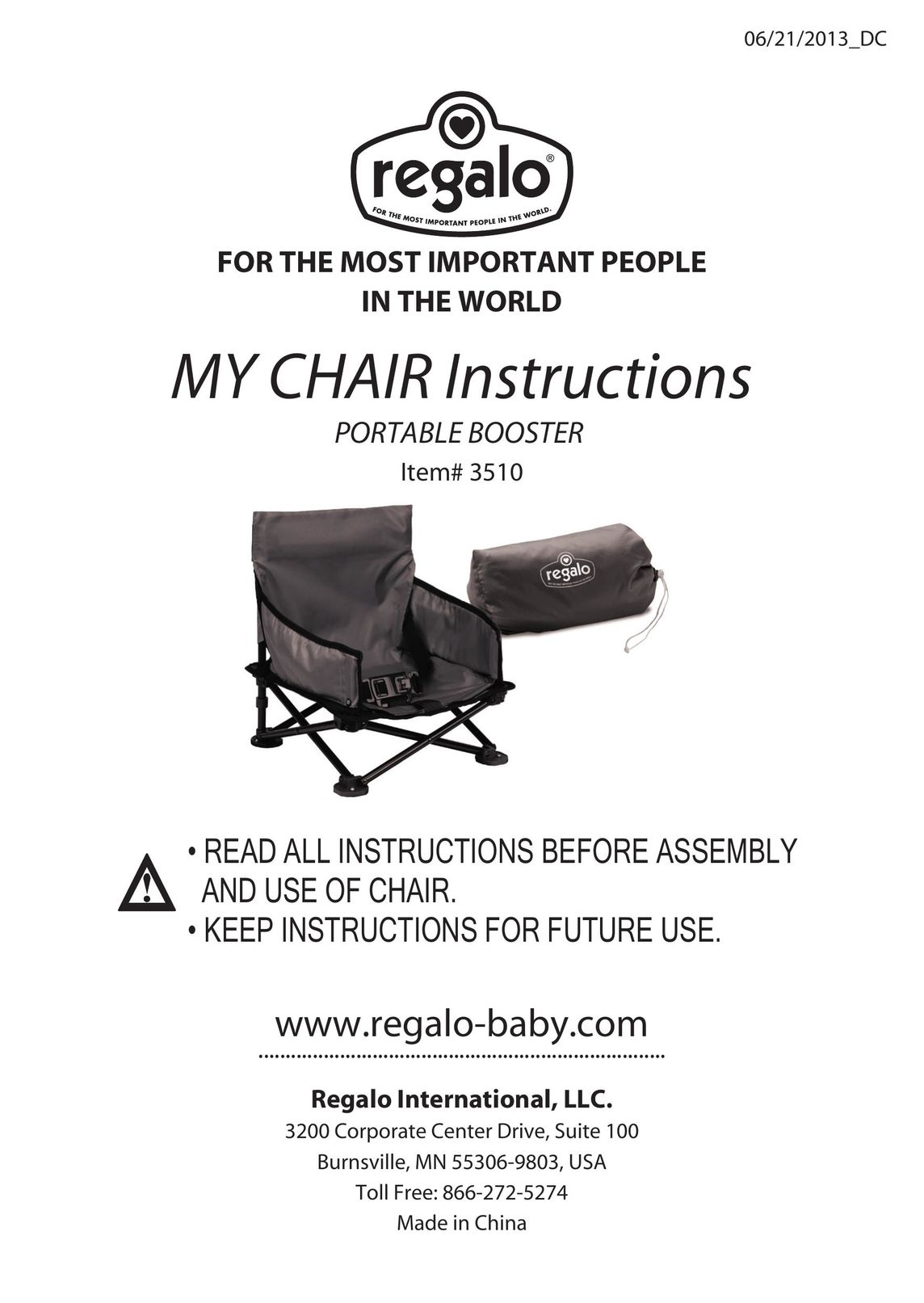 Regalo 3510 Car Seat User Manual