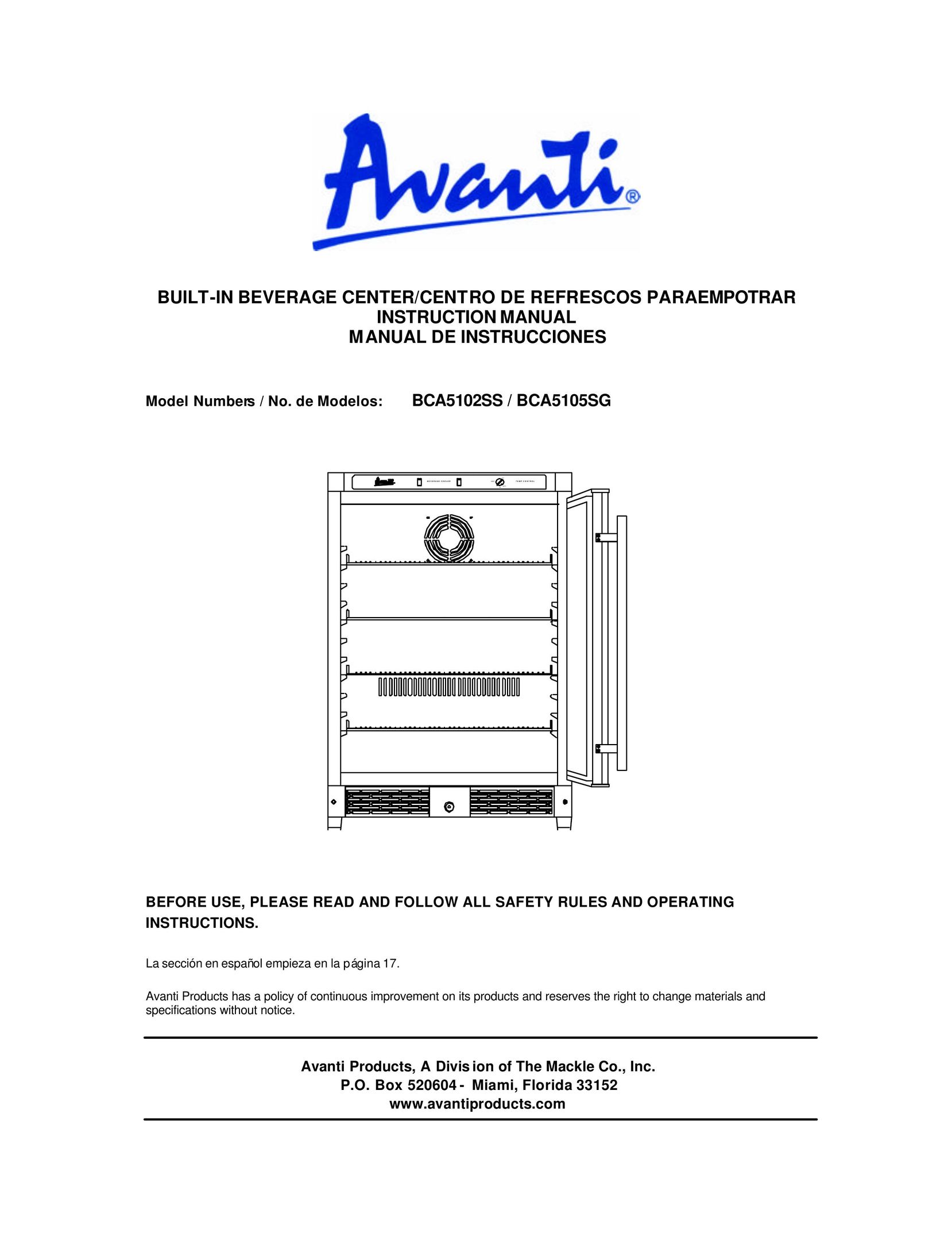 Avanti BCA5102SS Card Game User Manual