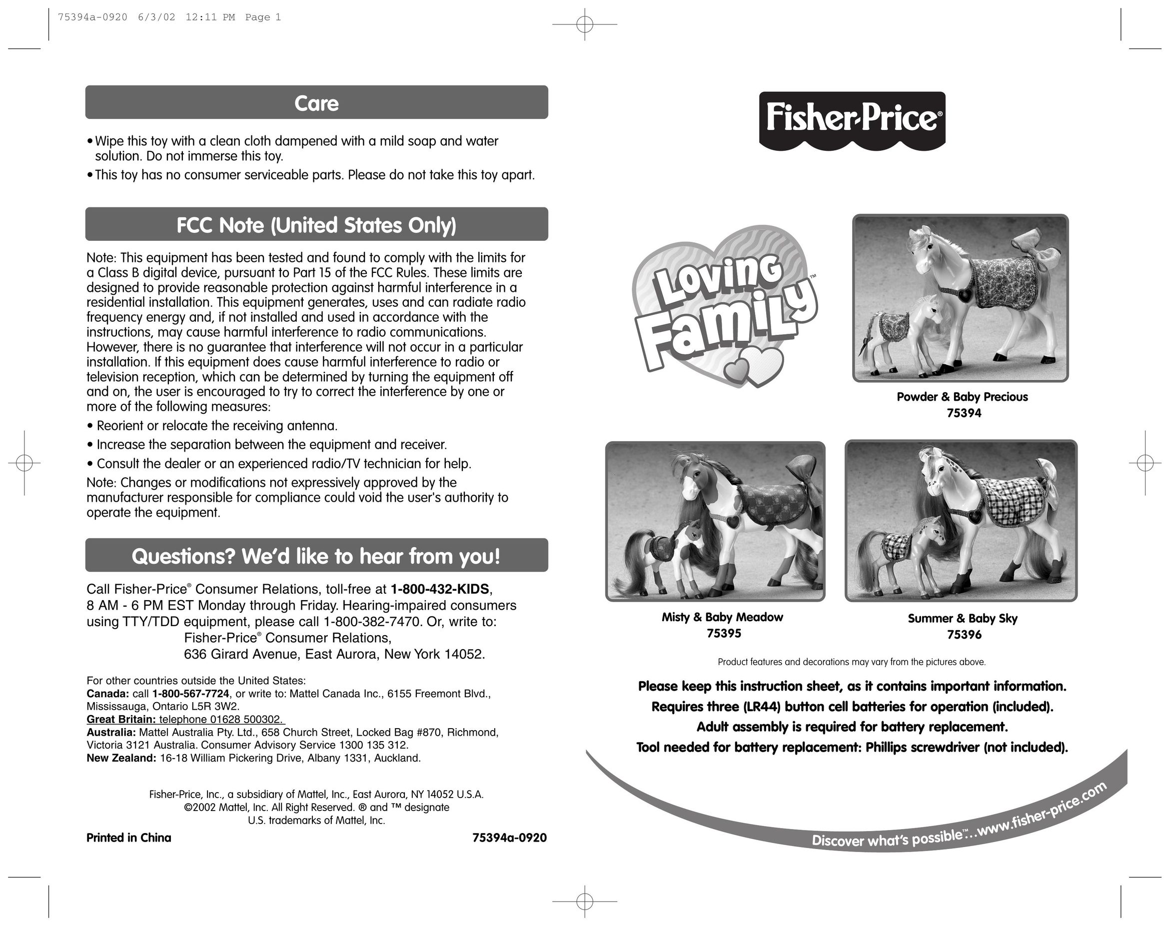 Fisher-Price 75394a-0920 Doll User Manual
