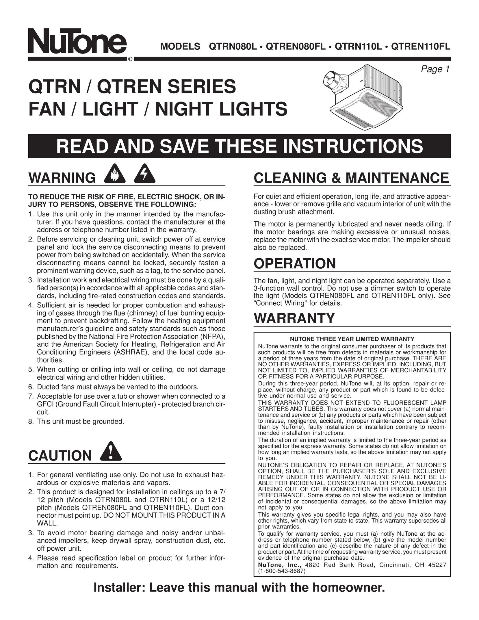 NuTone QTREN080L Dollhouse User Manual