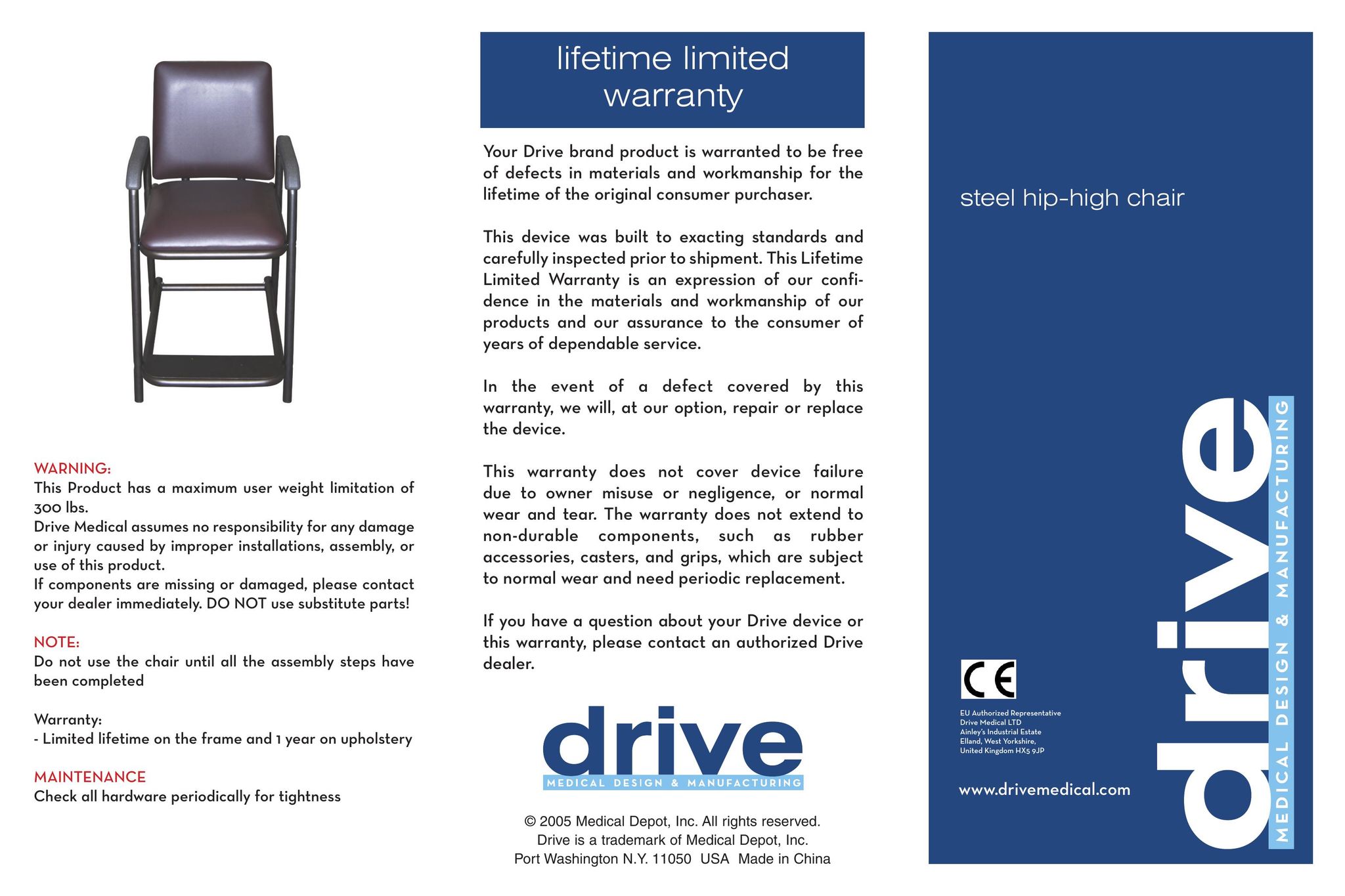 Drive Medical Design HX5 9JP High Chair User Manual
