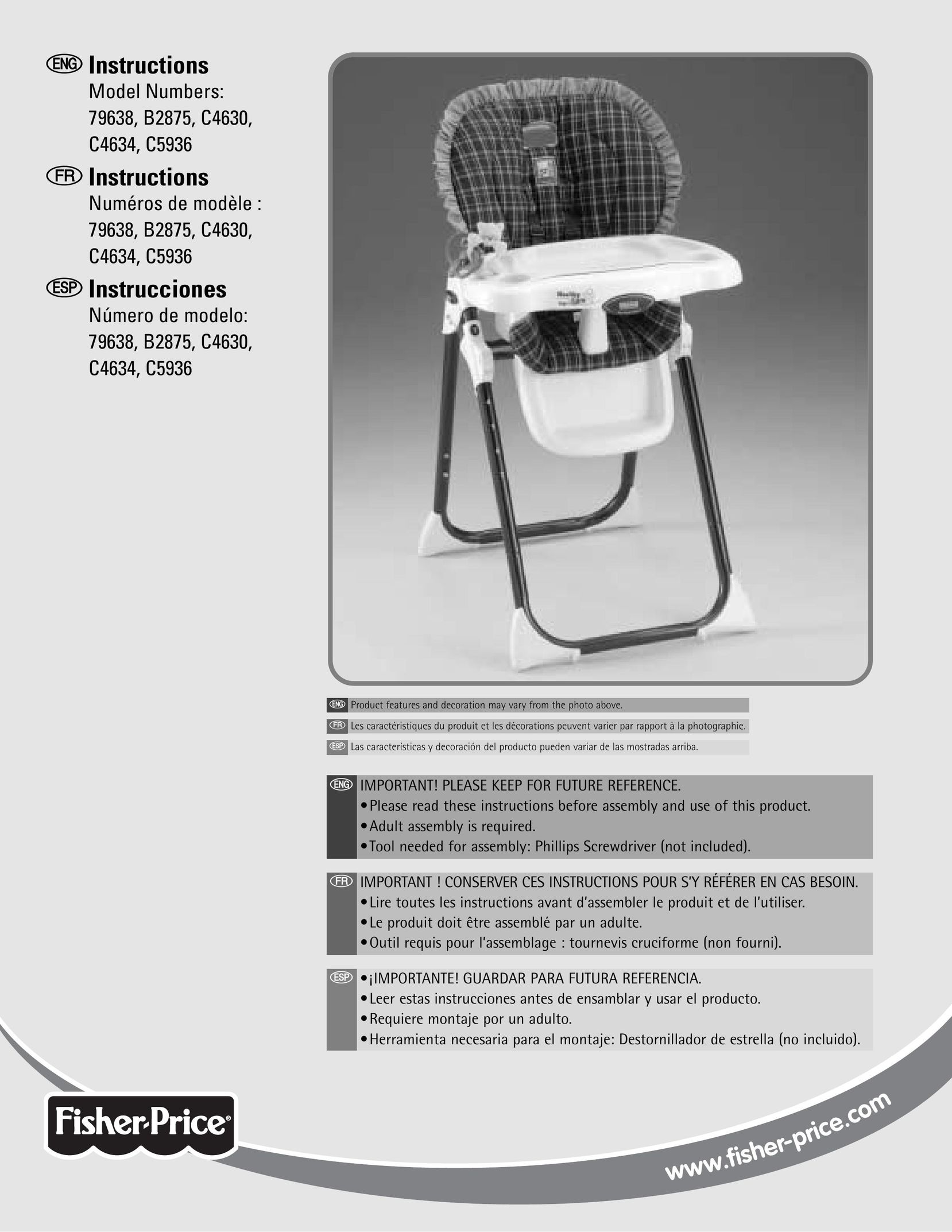 Fisher-Price B2875 High Chair User Manual