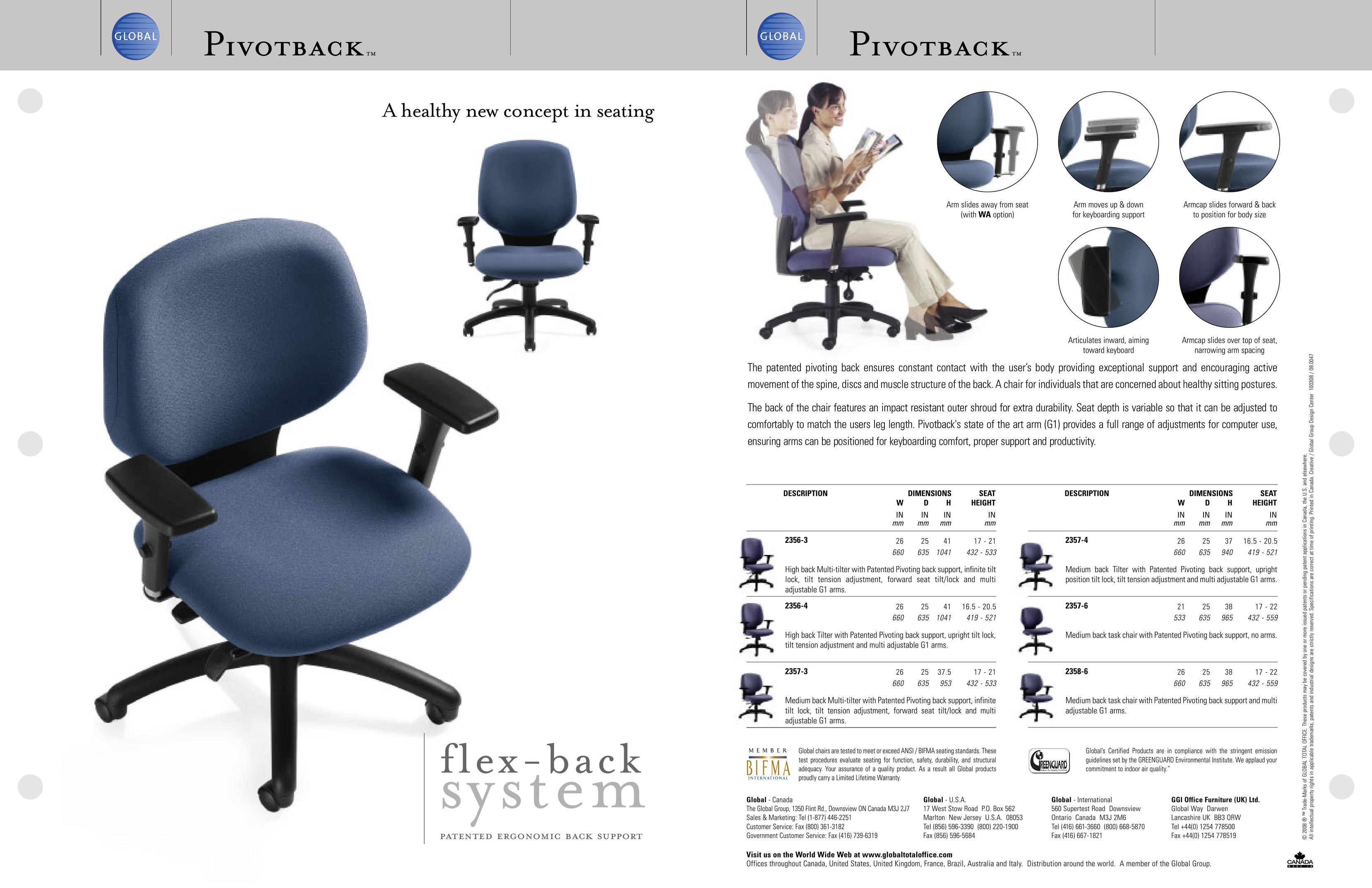 Global Upholstery Co. Pivotback High Chair User Manual