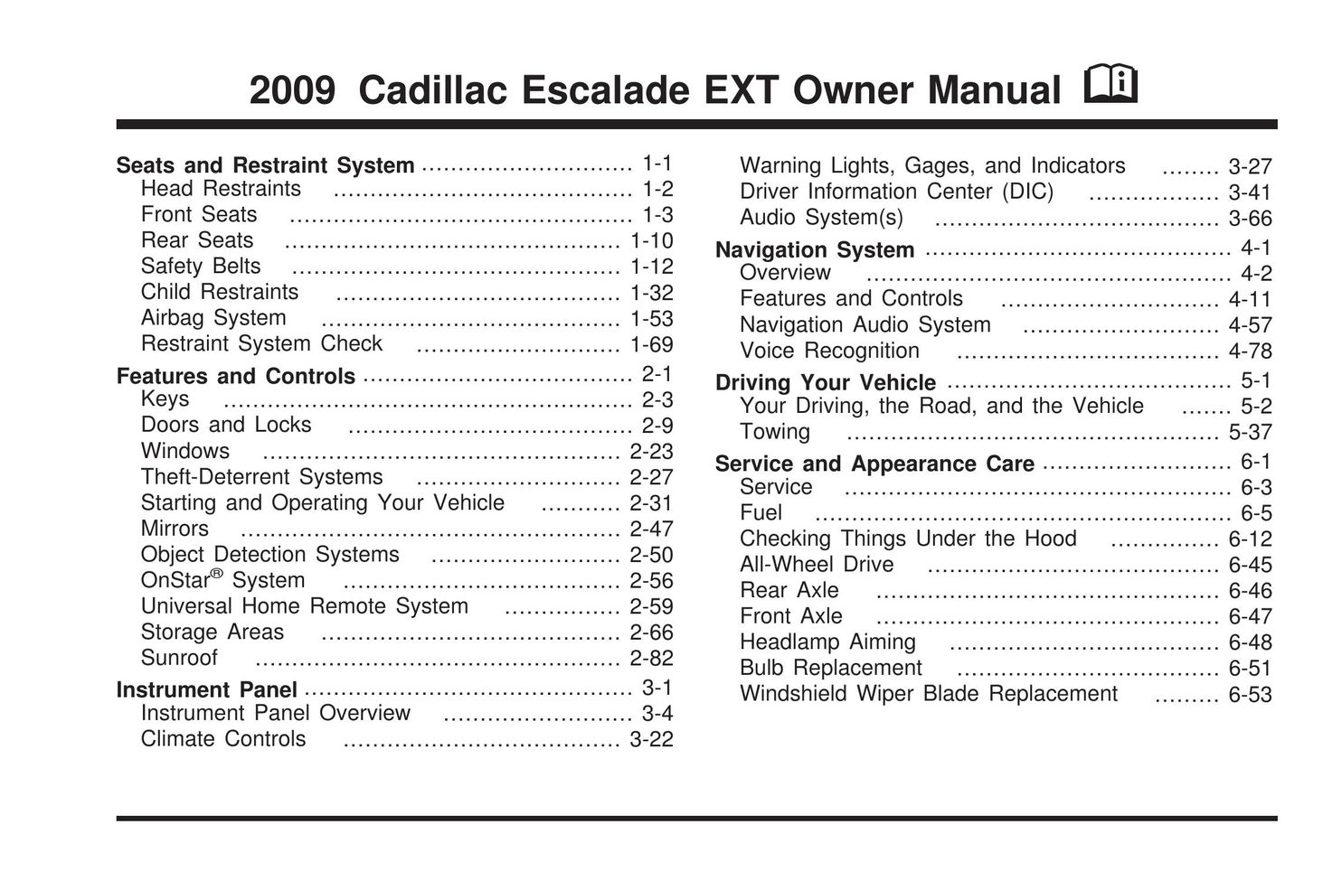 Cadillac 2009 Model Vehicle User Manual