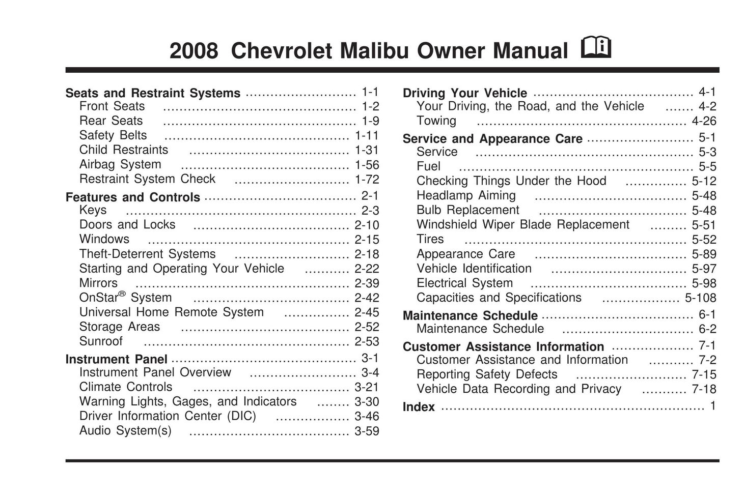 Chevrolet 2008 Model Vehicle User Manual
