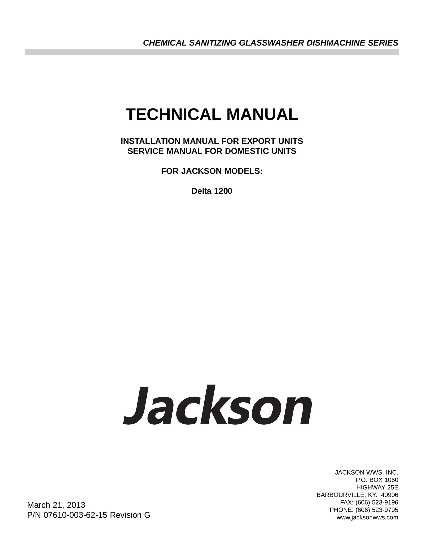 Jackson Chemical Sanitizing Glasswasher Dishmachine Series Model Vehicle User Manual