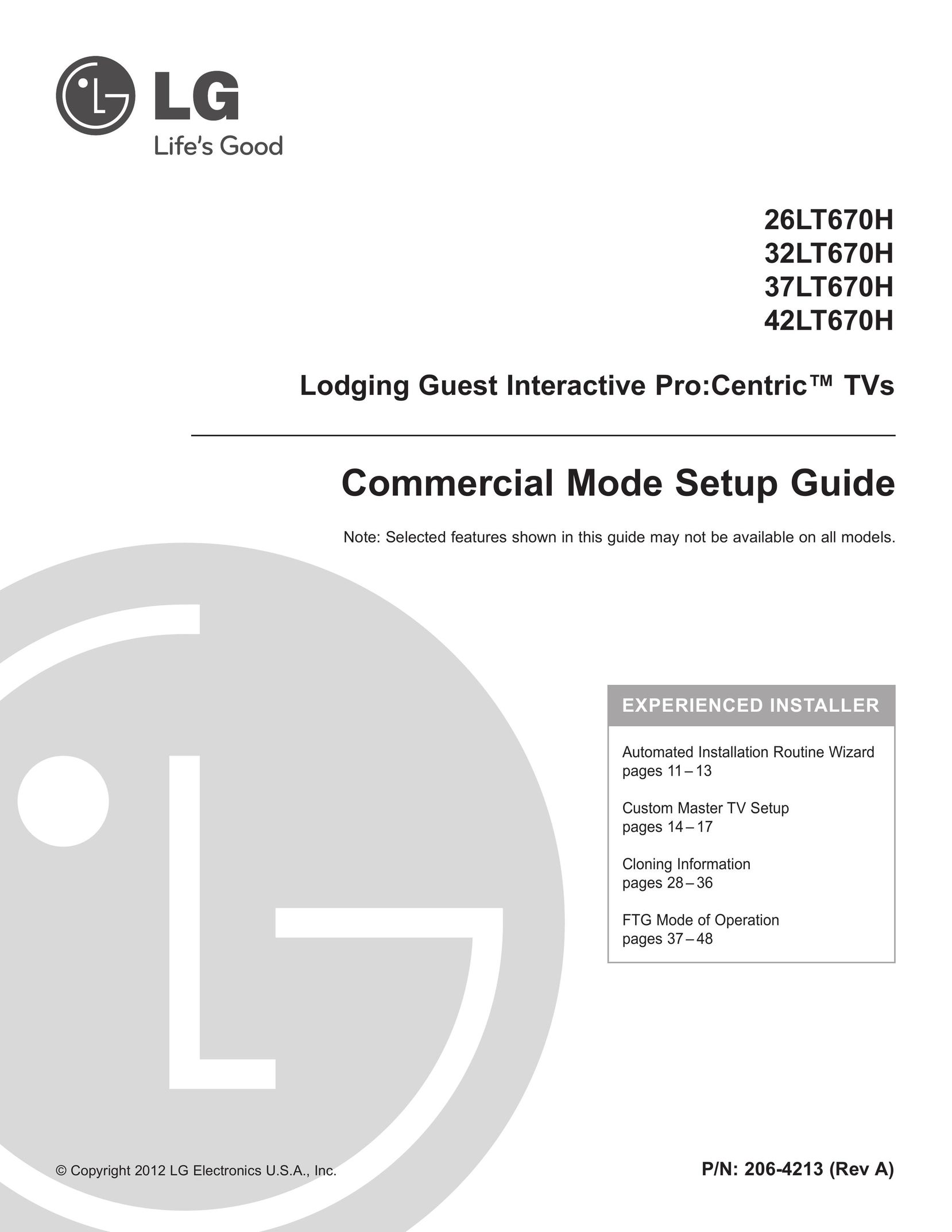 LG Electronics 37LT670H Model Vehicle User Manual