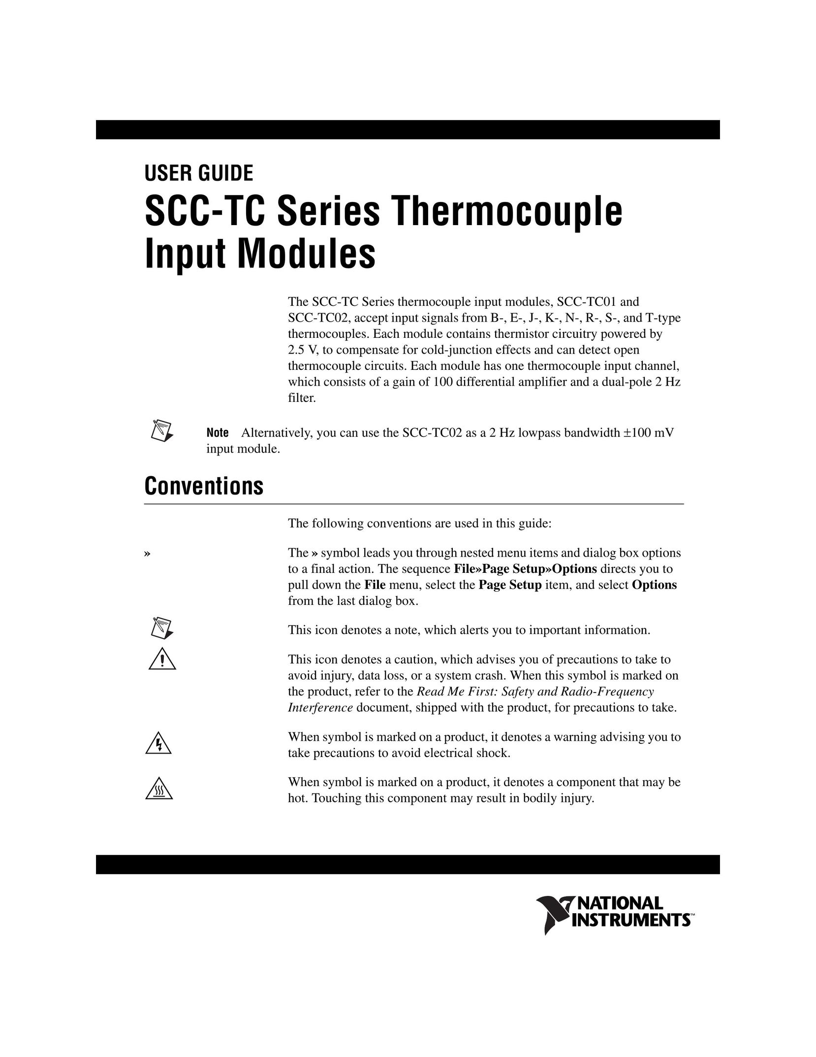 National Instruments SCC-TC Series Thermocouple Input Modules Model Vehicle User Manual