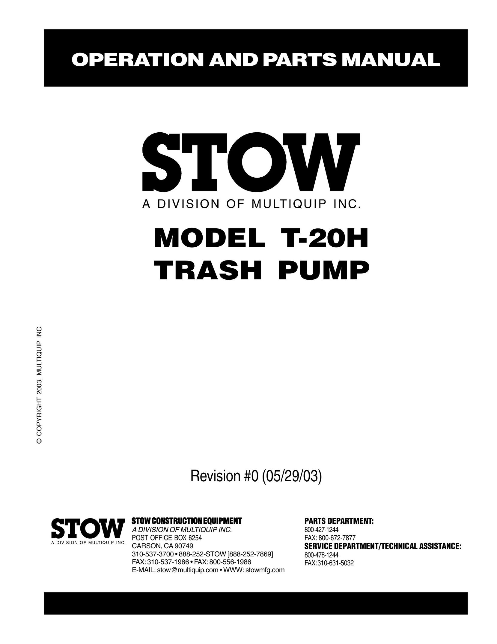 Stow T-20H Model Vehicle User Manual
