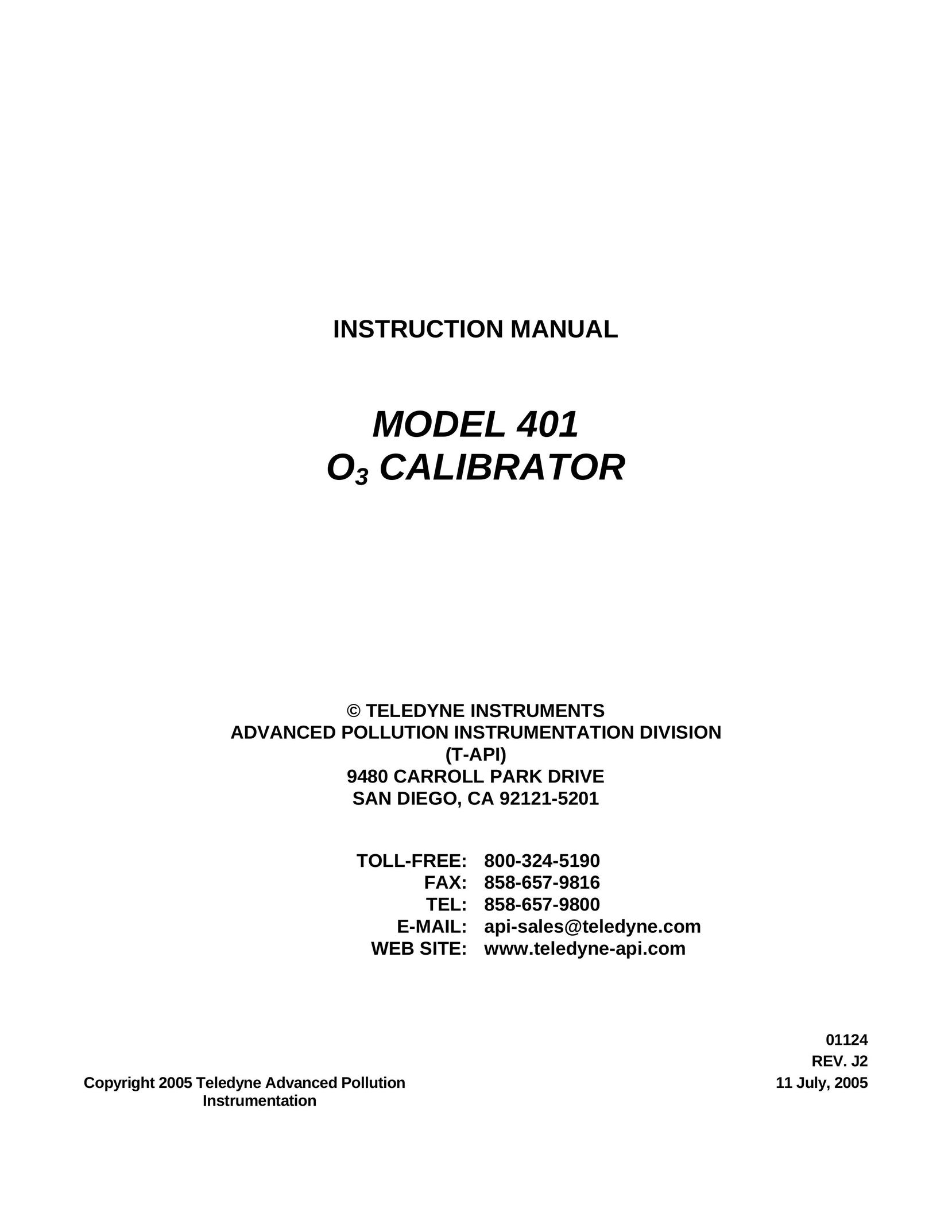 Teledyne 401 Model Vehicle User Manual