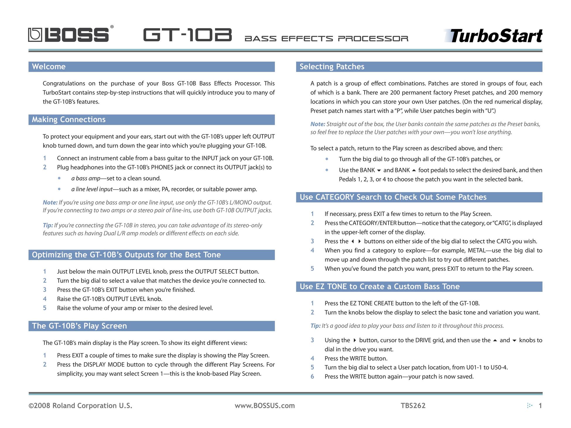 Boss Audio Systems GT-10B Musical Table User Manual