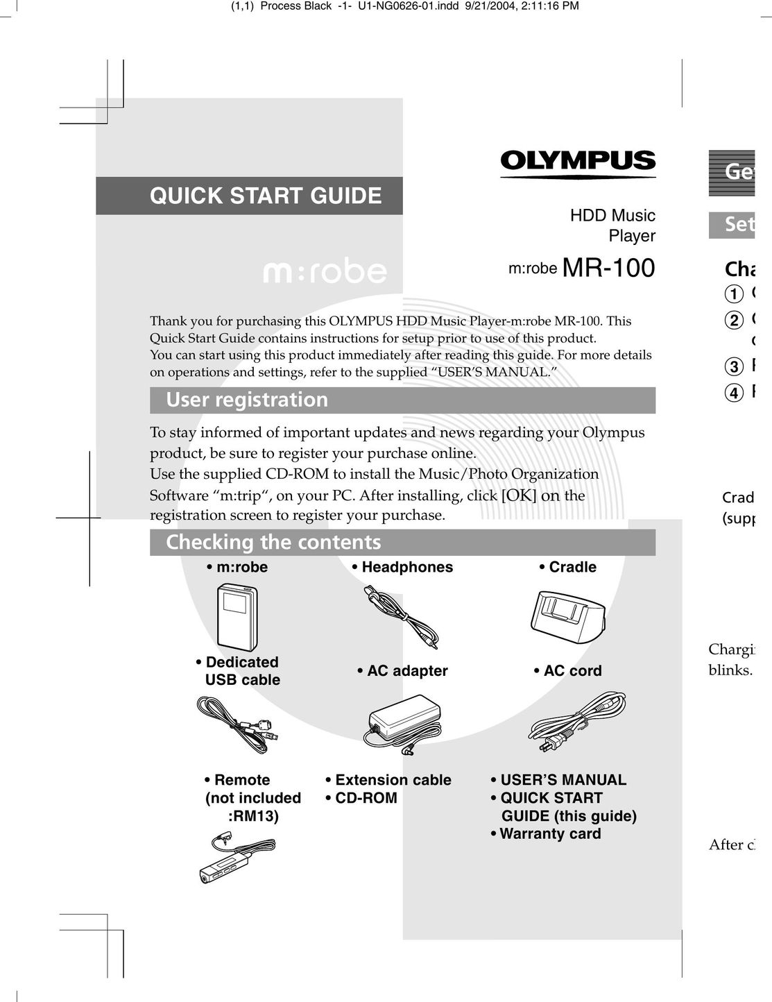 Olympus MR-100 Musical Table User Manual
