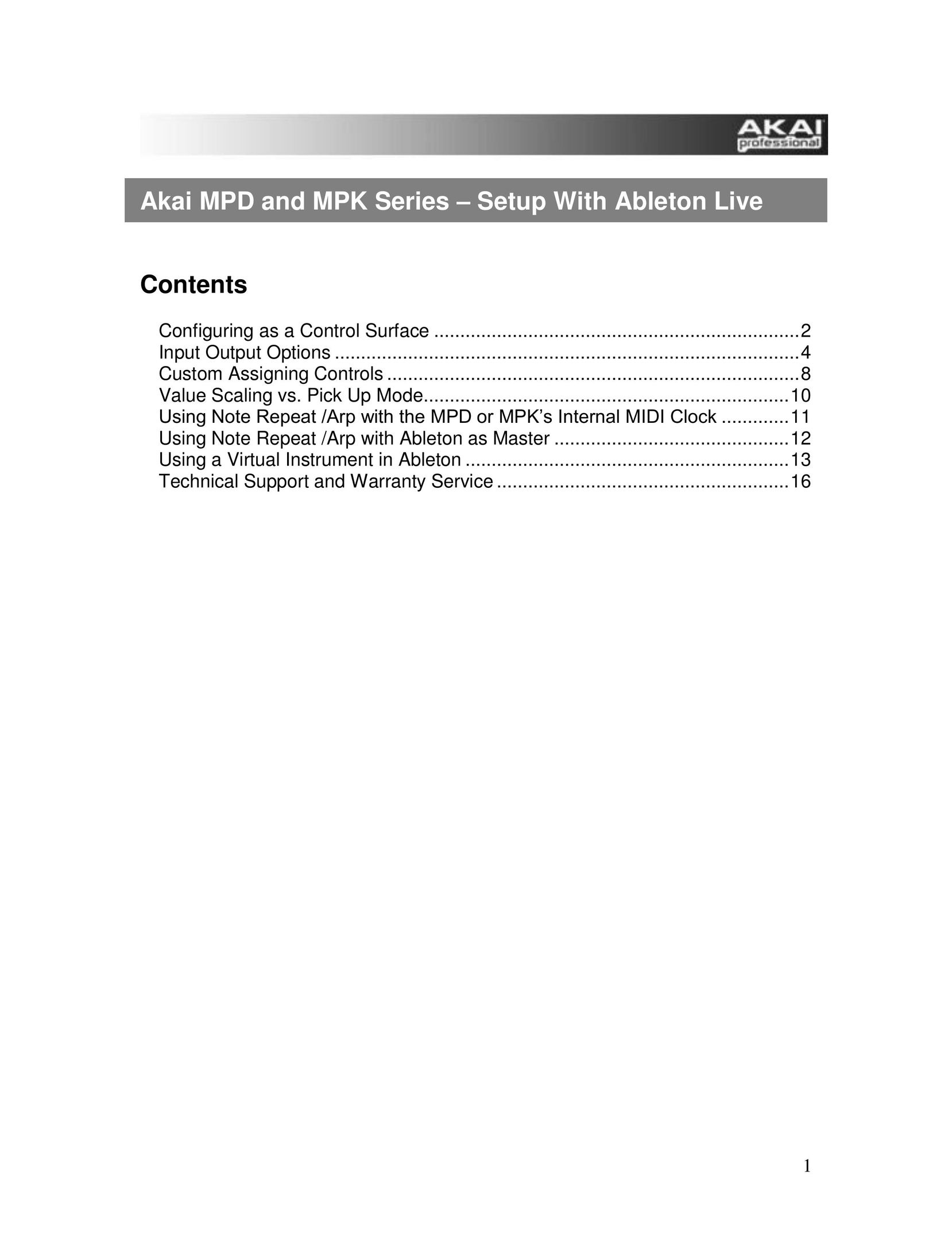 Akai MPD Musical Toy Instrument User Manual