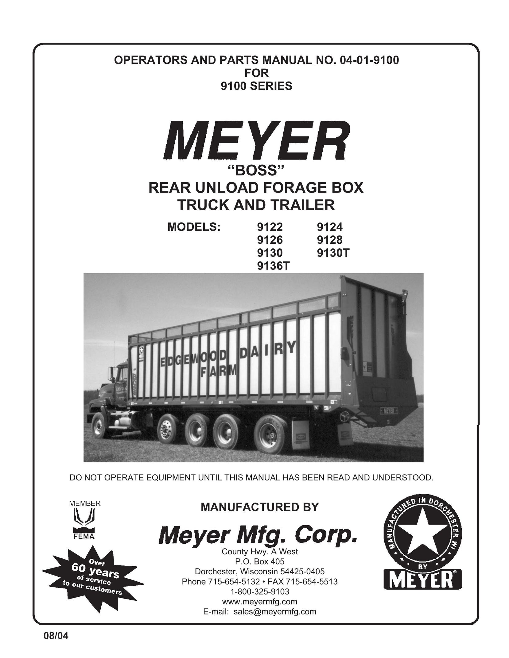 Meyer "Boss" Rear Unload Forage Box Truck and Trailer Musical Toy Instrument User Manual