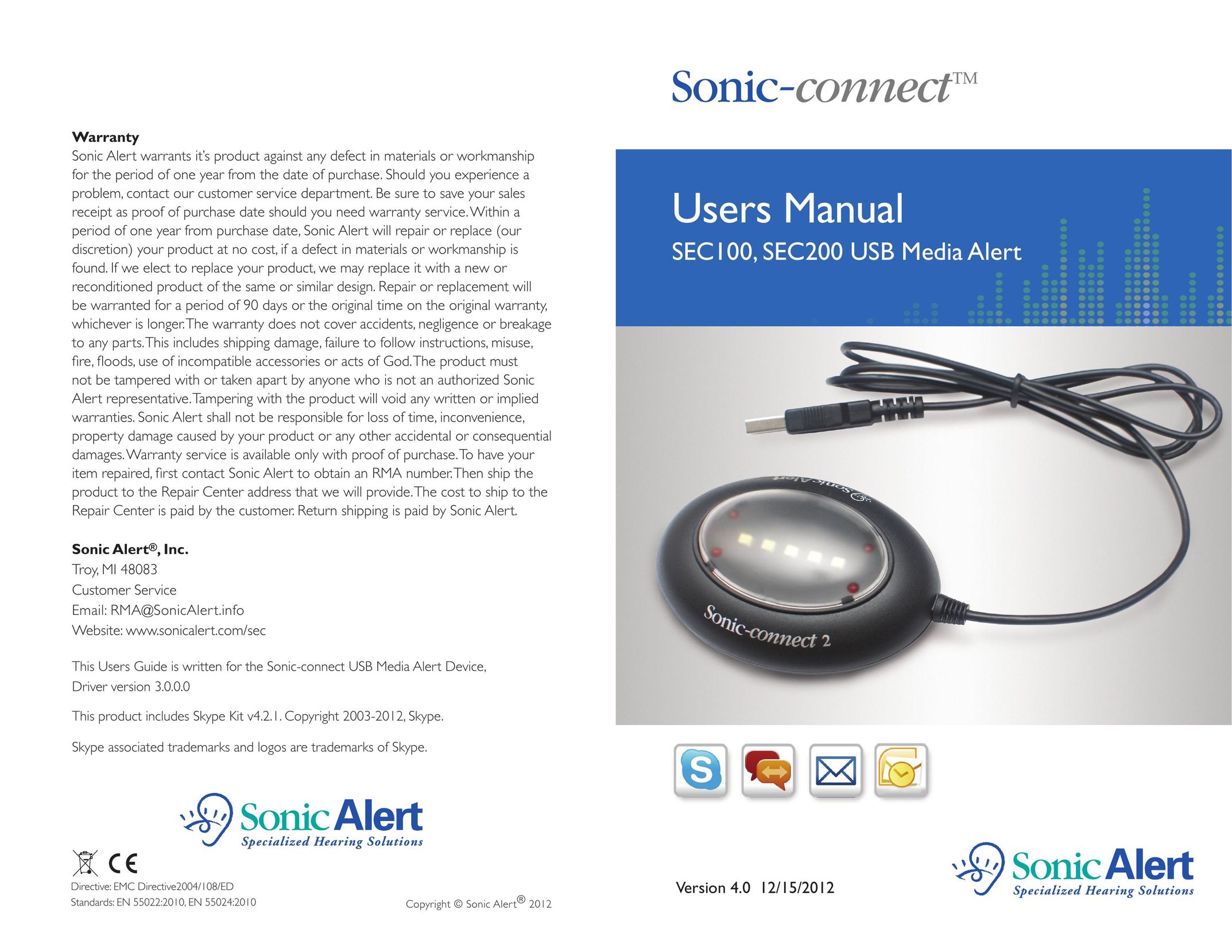 Sonic Alert SEC100 Musical Toy Instrument User Manual