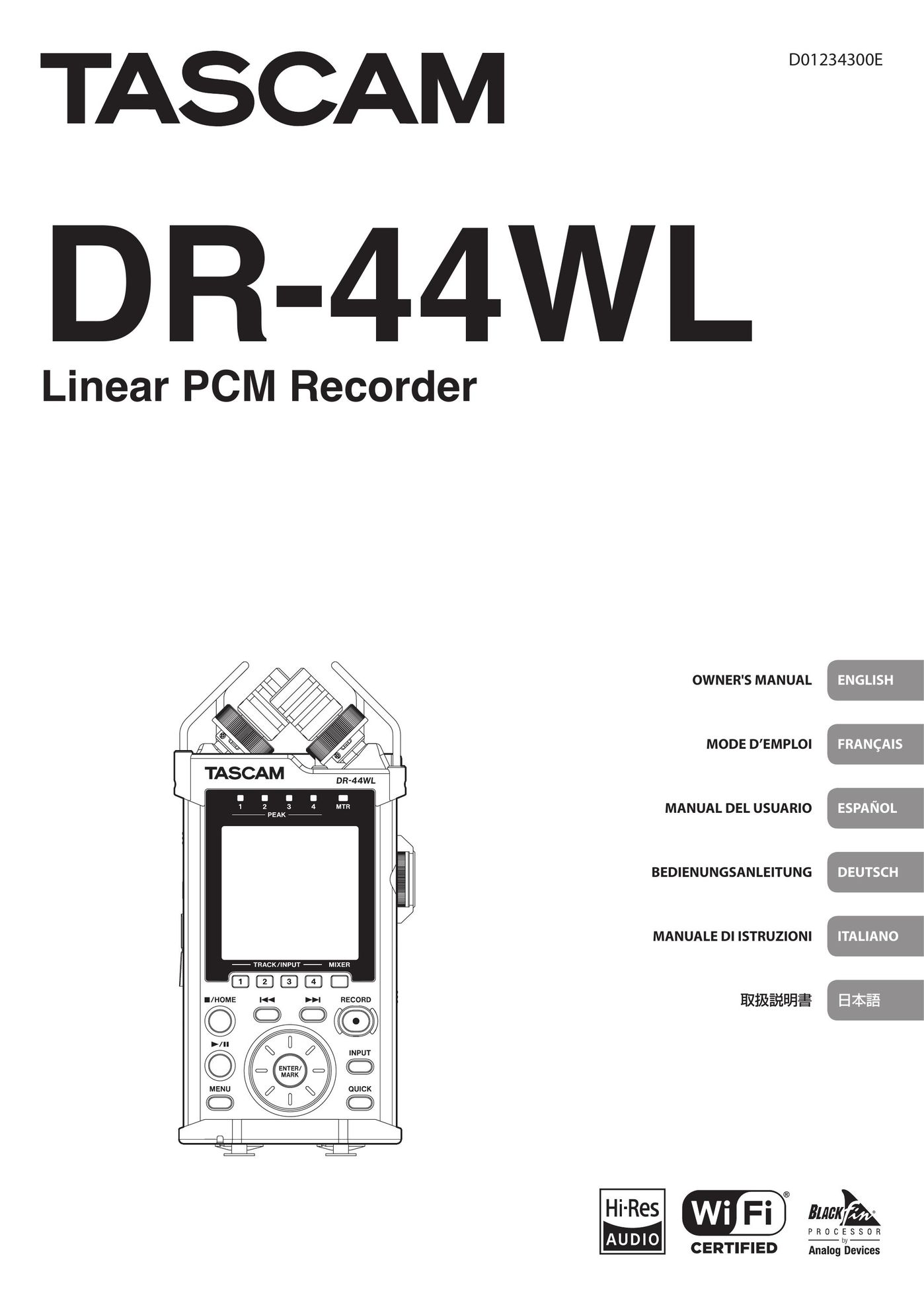 Tascam DR-44WL Musical Toy Instrument User Manual