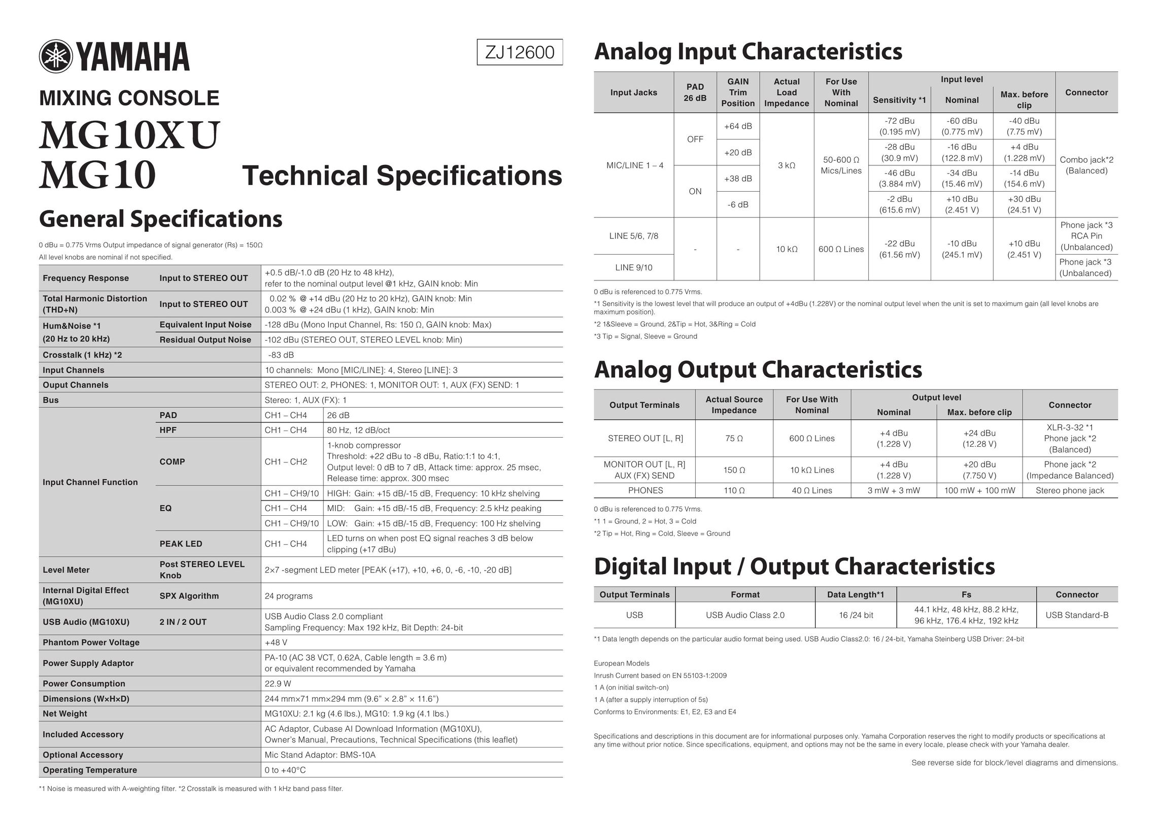 Yamaha MG10XU Musical Toy Instrument User Manual
