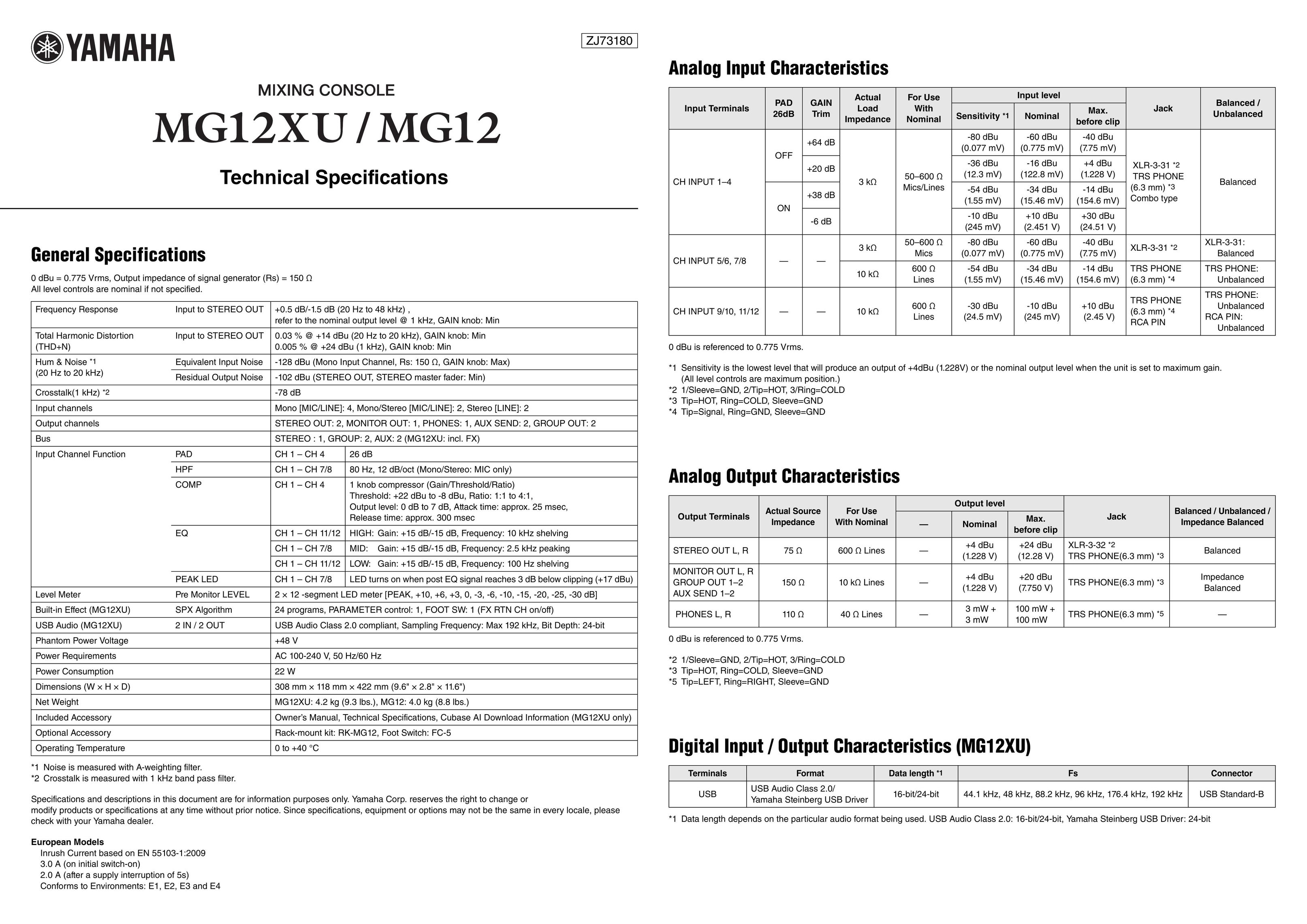 Yamaha MG12XU Musical Toy Instrument User Manual