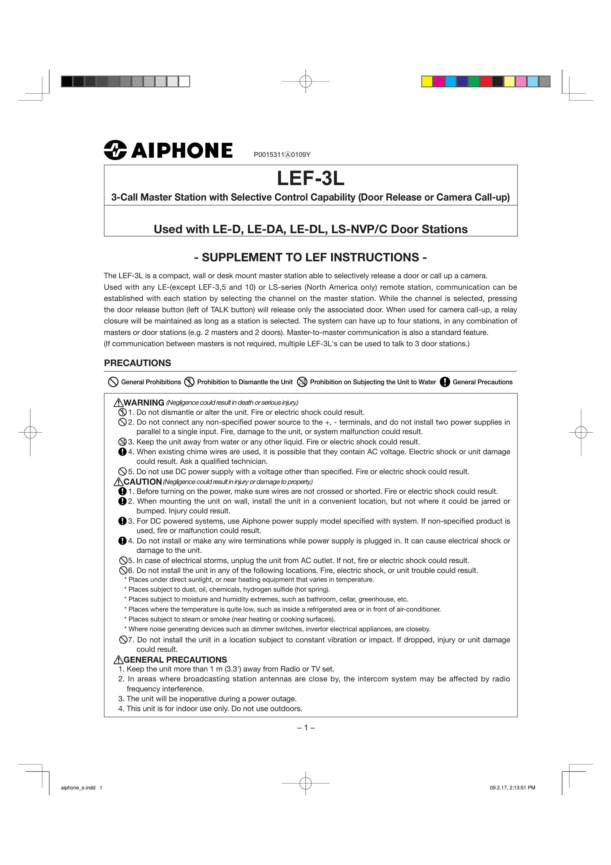 Aiphone LEF-3L Safety Gate User Manual