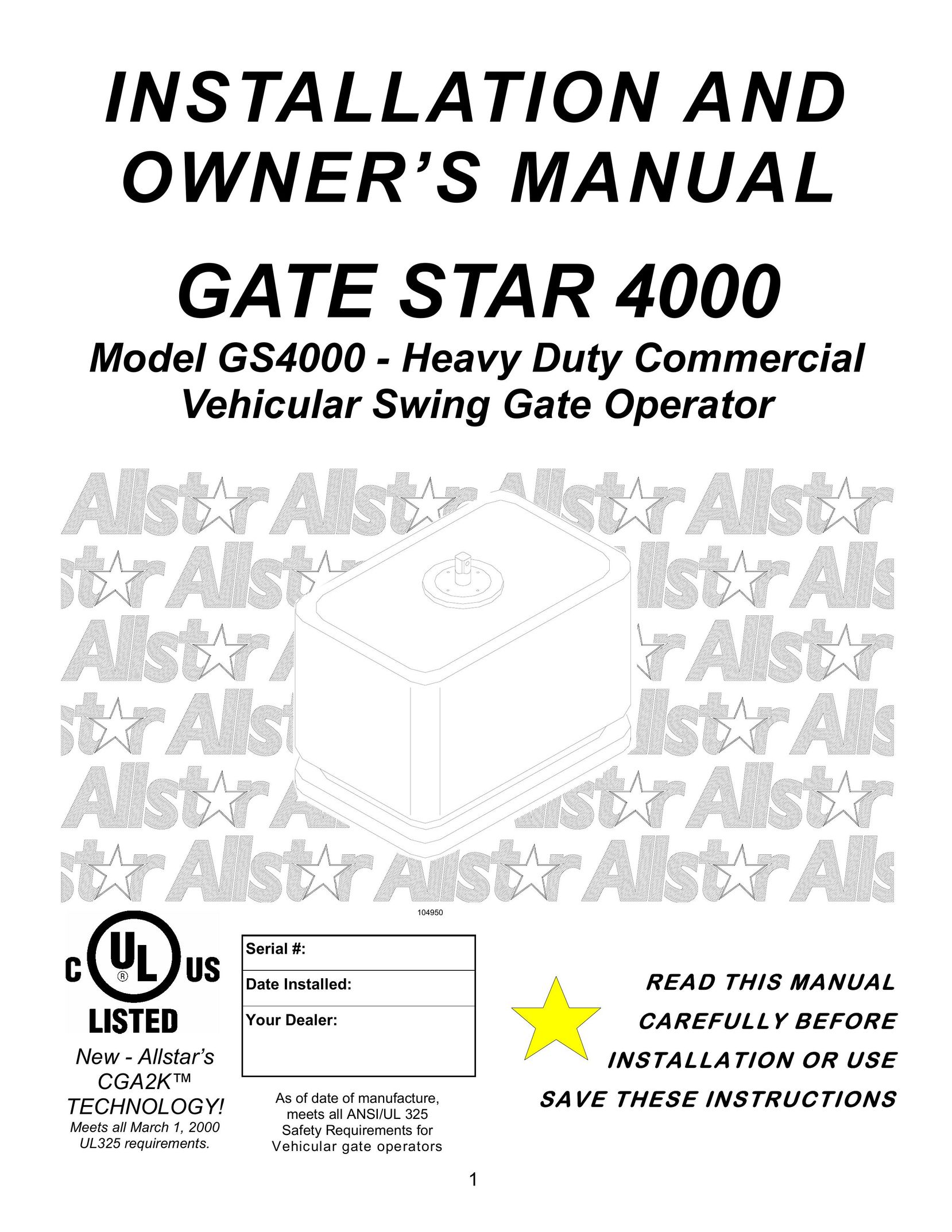 Allstar Products Group ANSI/UL 325 Safety Gate User Manual