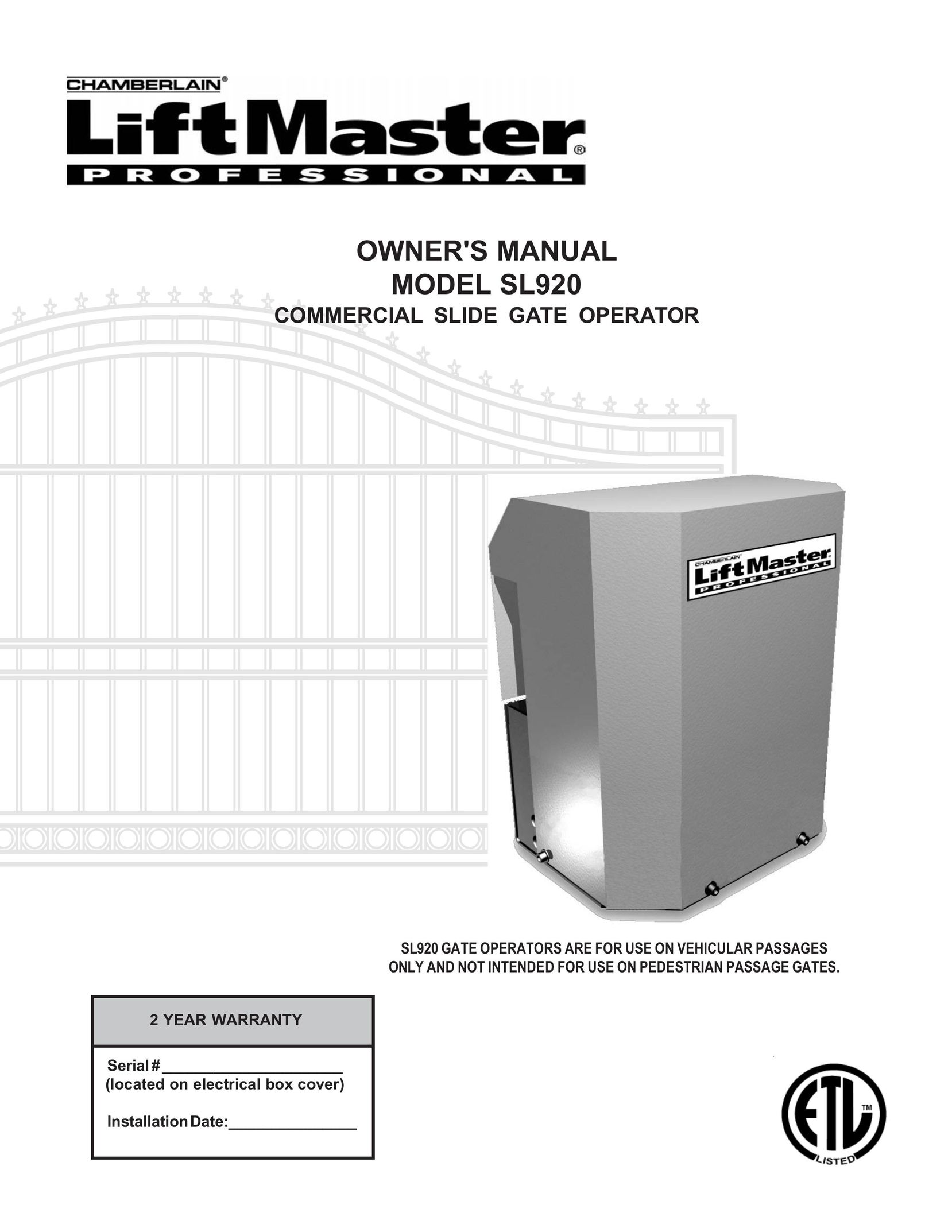 Chamberlain SL920 Safety Gate User Manual