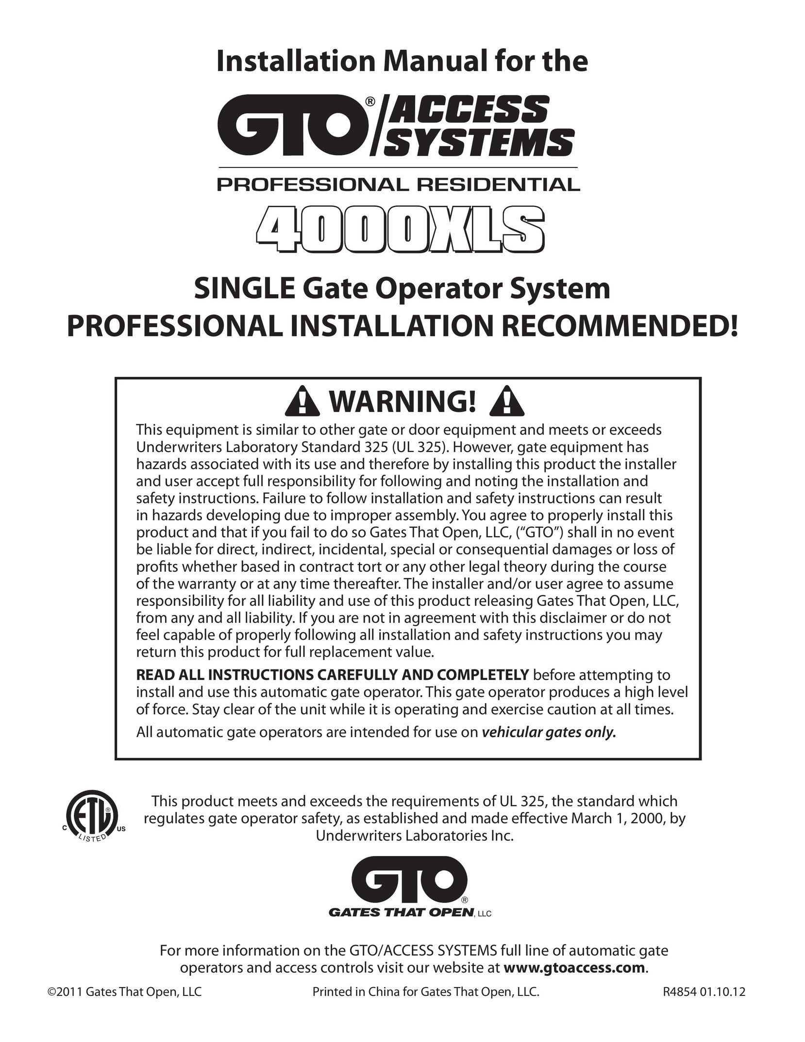 GTO R4854 01 Safety Gate User Manual