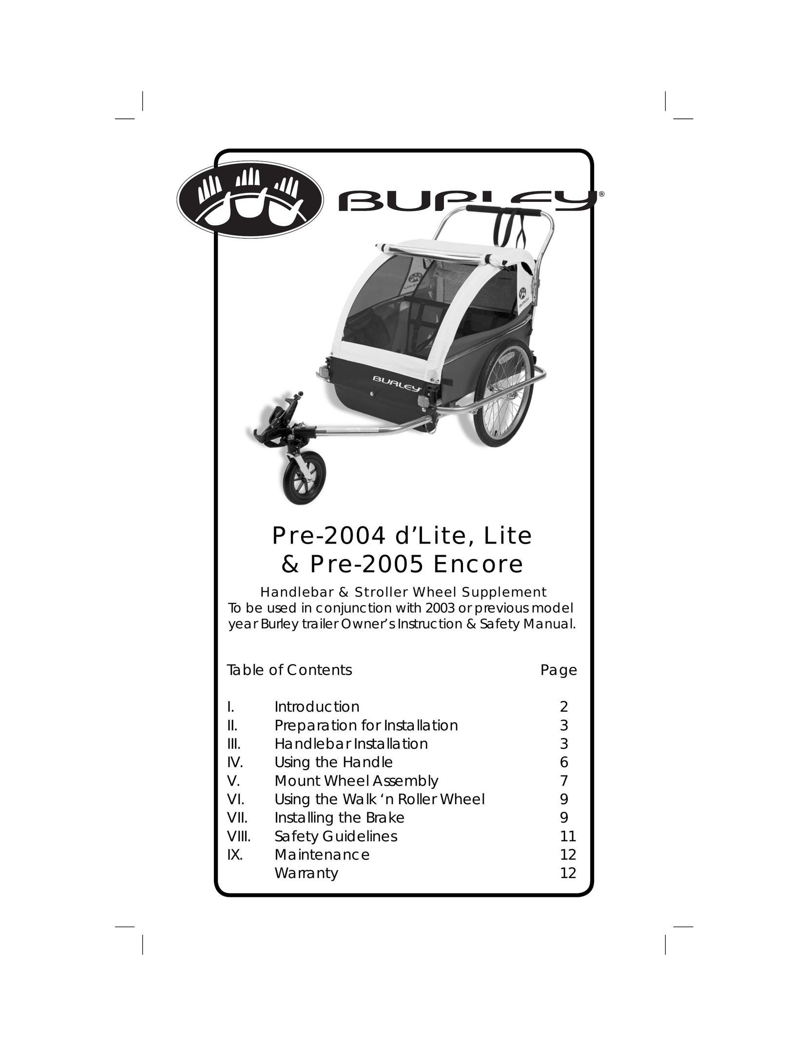 Burley PRE-2004 Stroller User Manual