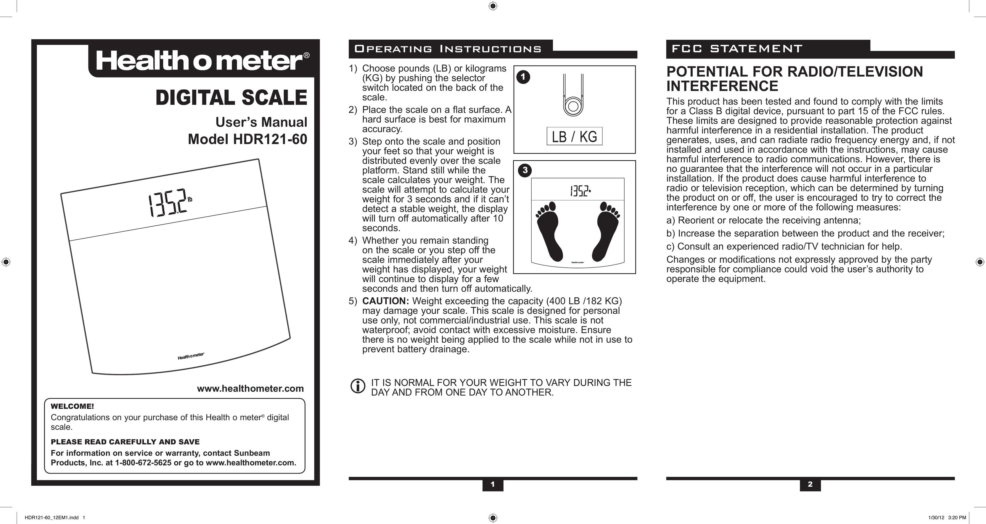 Health O Meter HDR121-60 Stroller User Manual