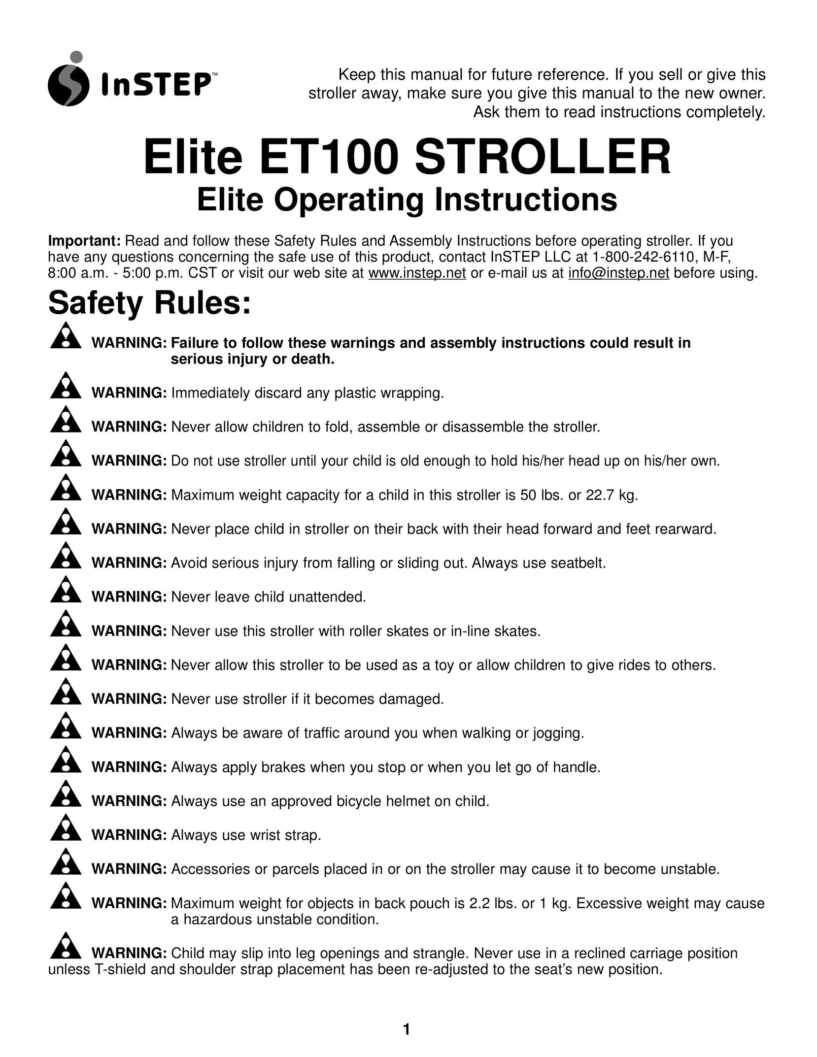 InStep ET100 Stroller User Manual