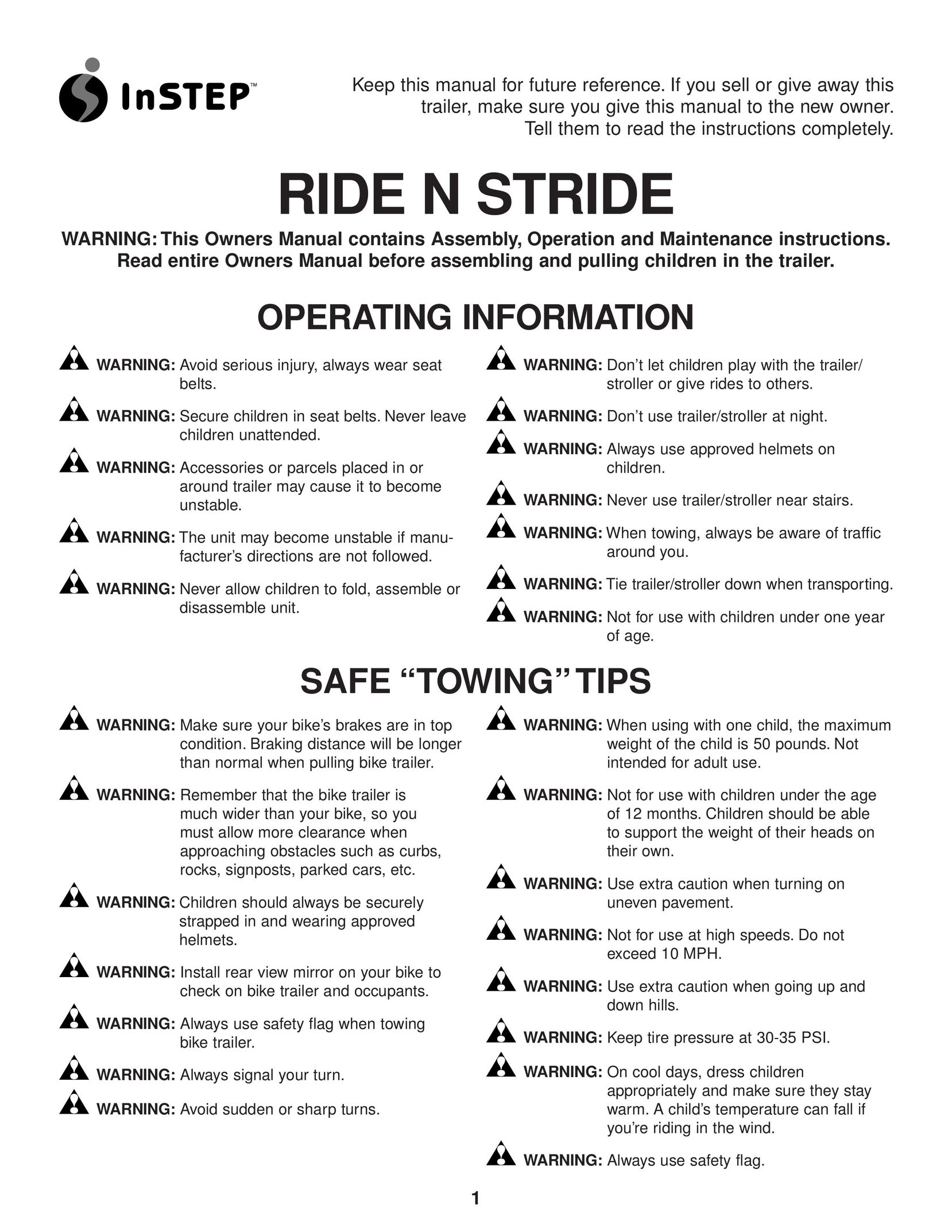 InStep RIDE N STRIDE Stroller User Manual