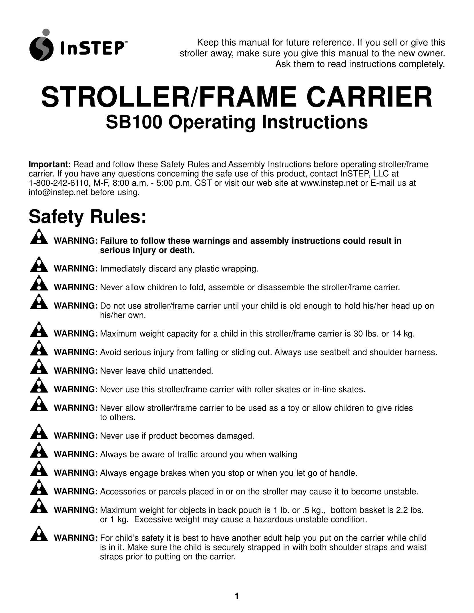 InStep SB100 Stroller User Manual