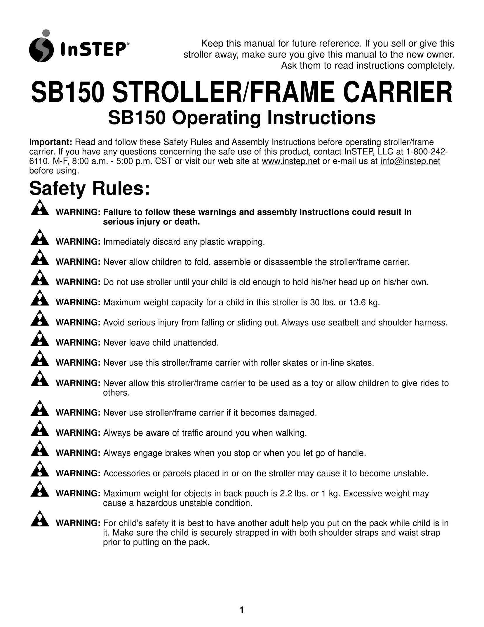 InStep SB150 Stroller User Manual