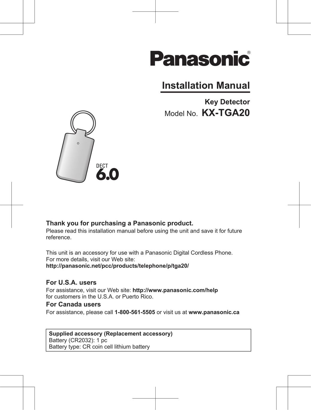 Panasonic KX-TGA20 Table Top Game User Manual