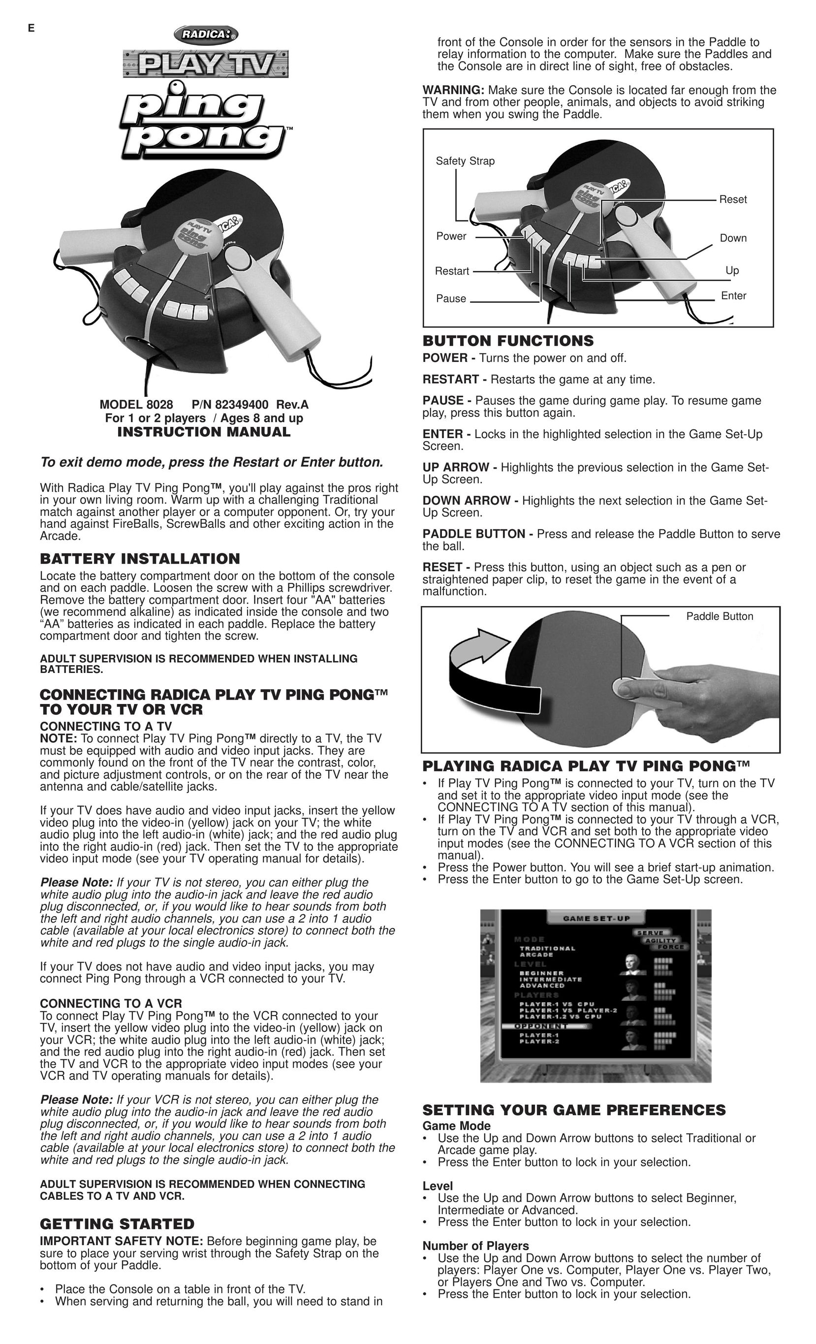 Radica Games 8028 Table Top Game User Manual
