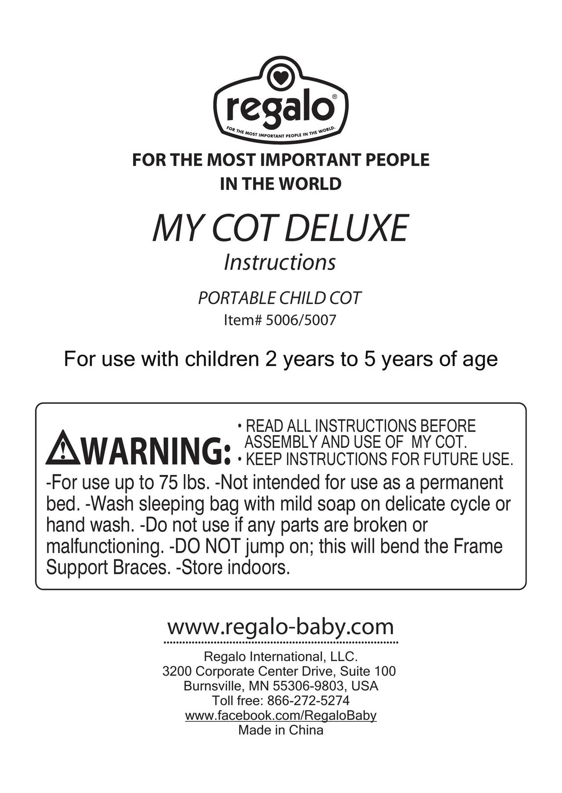 Regalo 5006 Toddler Furniture User Manual