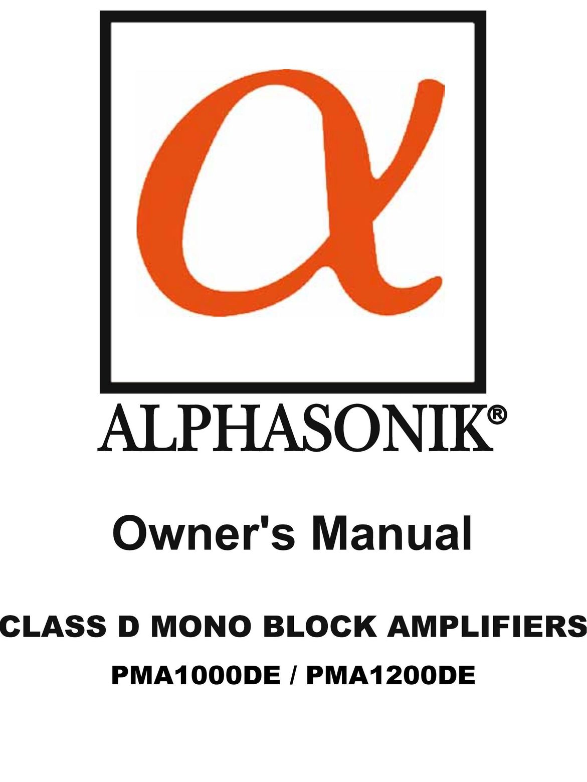 Alphasonik PMA1000DE Car Amplifier User Manual