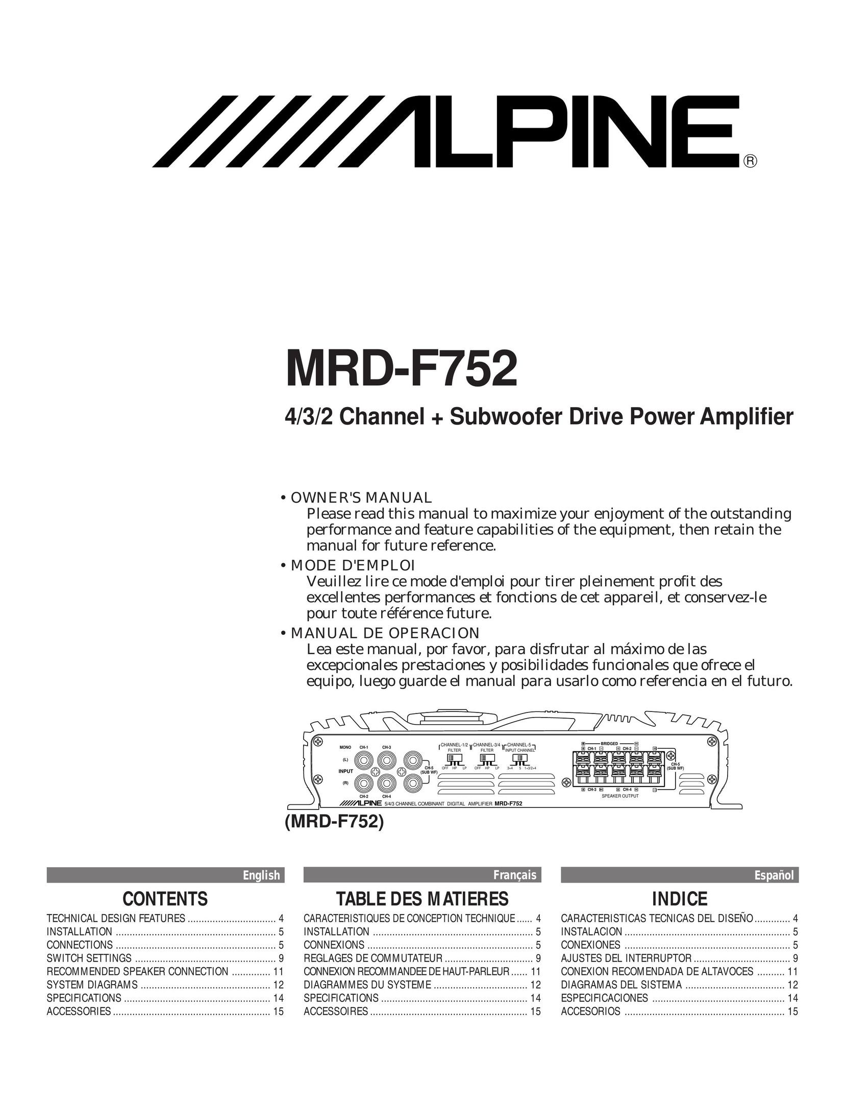 Alpine MRD-F752 Car Amplifier User Manual