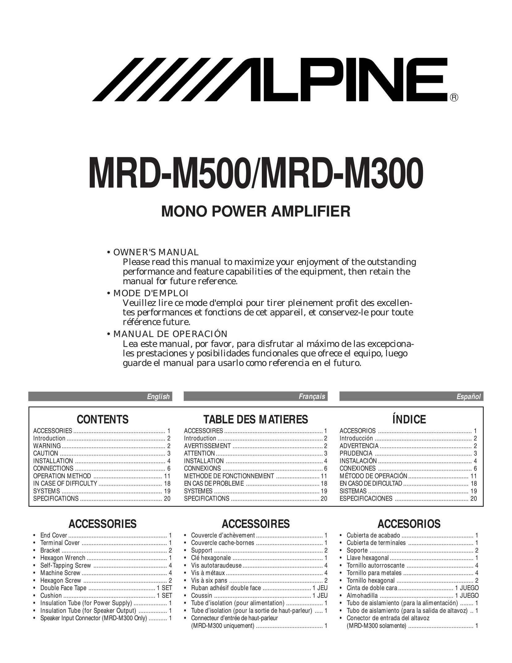 Alpine MRD-M300 Car Amplifier User Manual