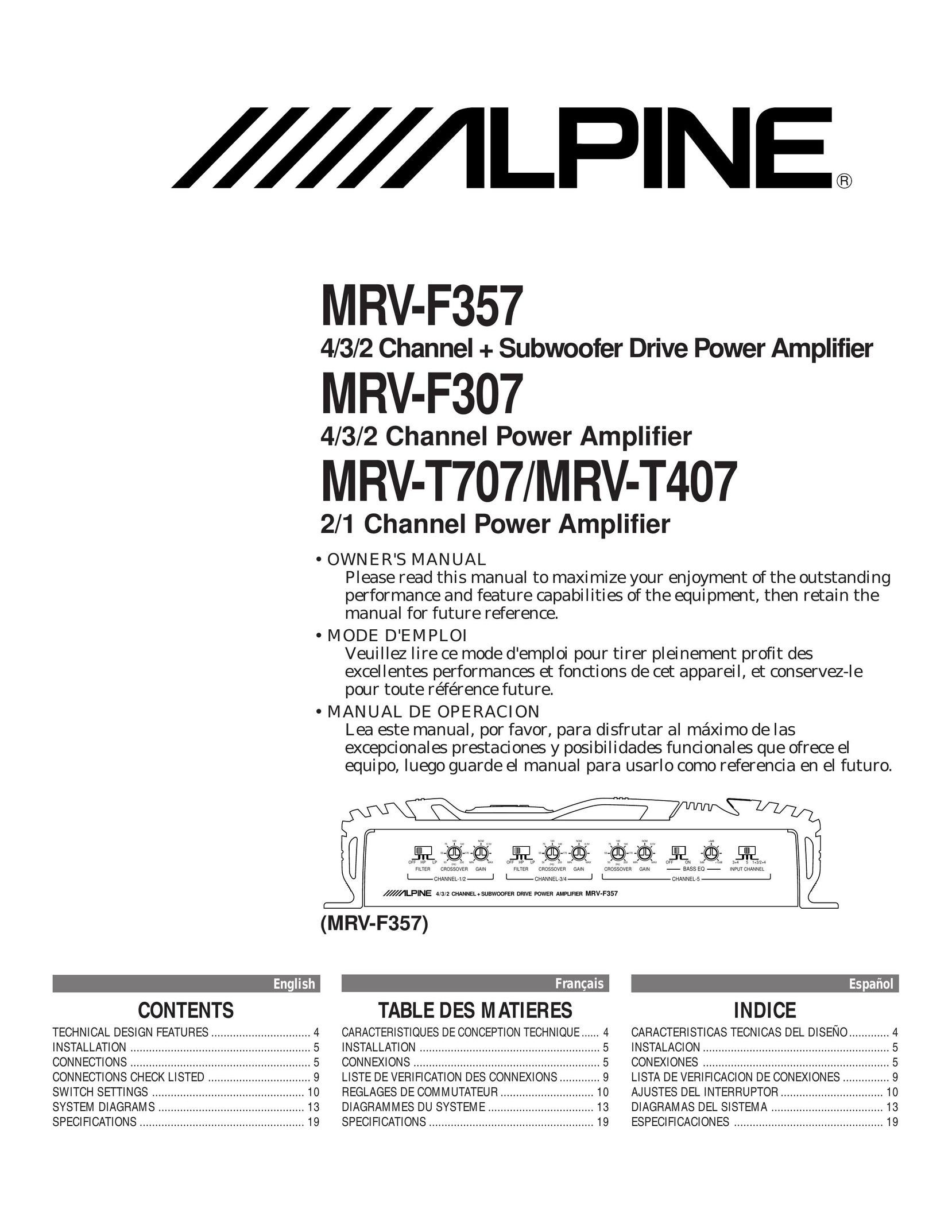 Alpine MRV-F307 Car Amplifier User Manual