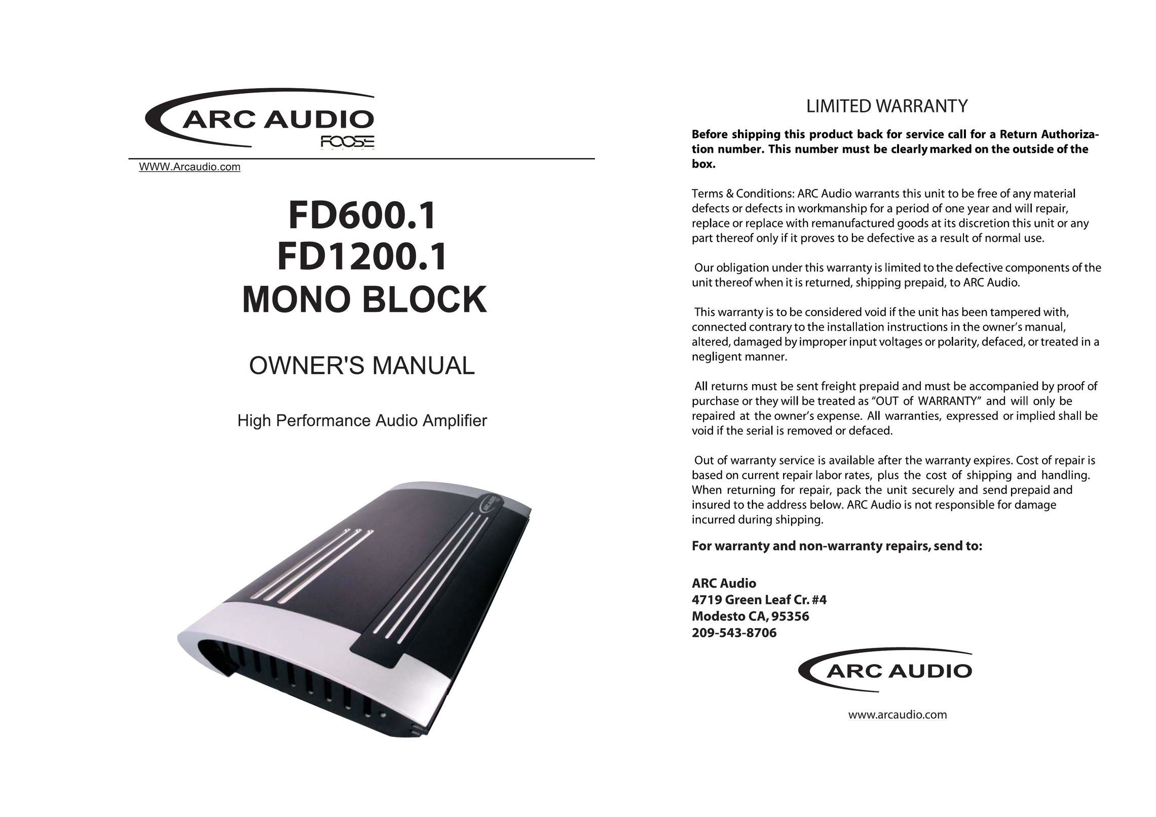 ARC Audio FD1200.1 Car Amplifier User Manual