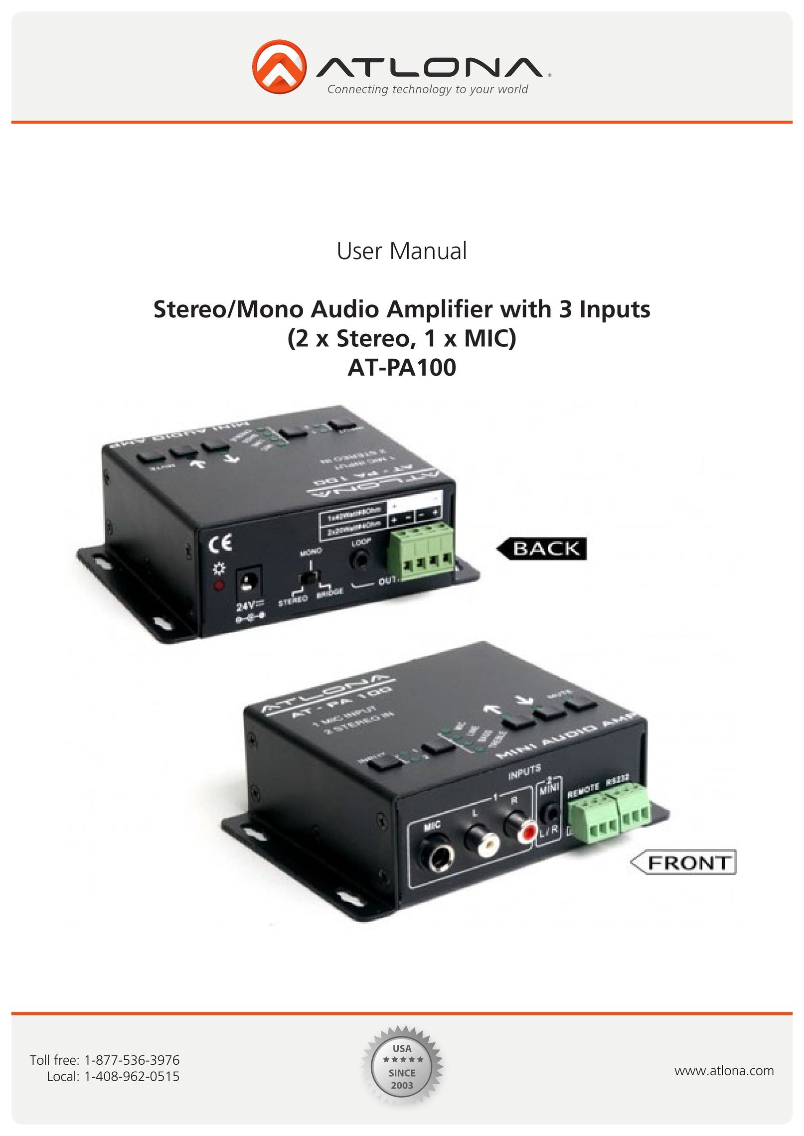 Atlona AT-PA100 Car Amplifier User Manual