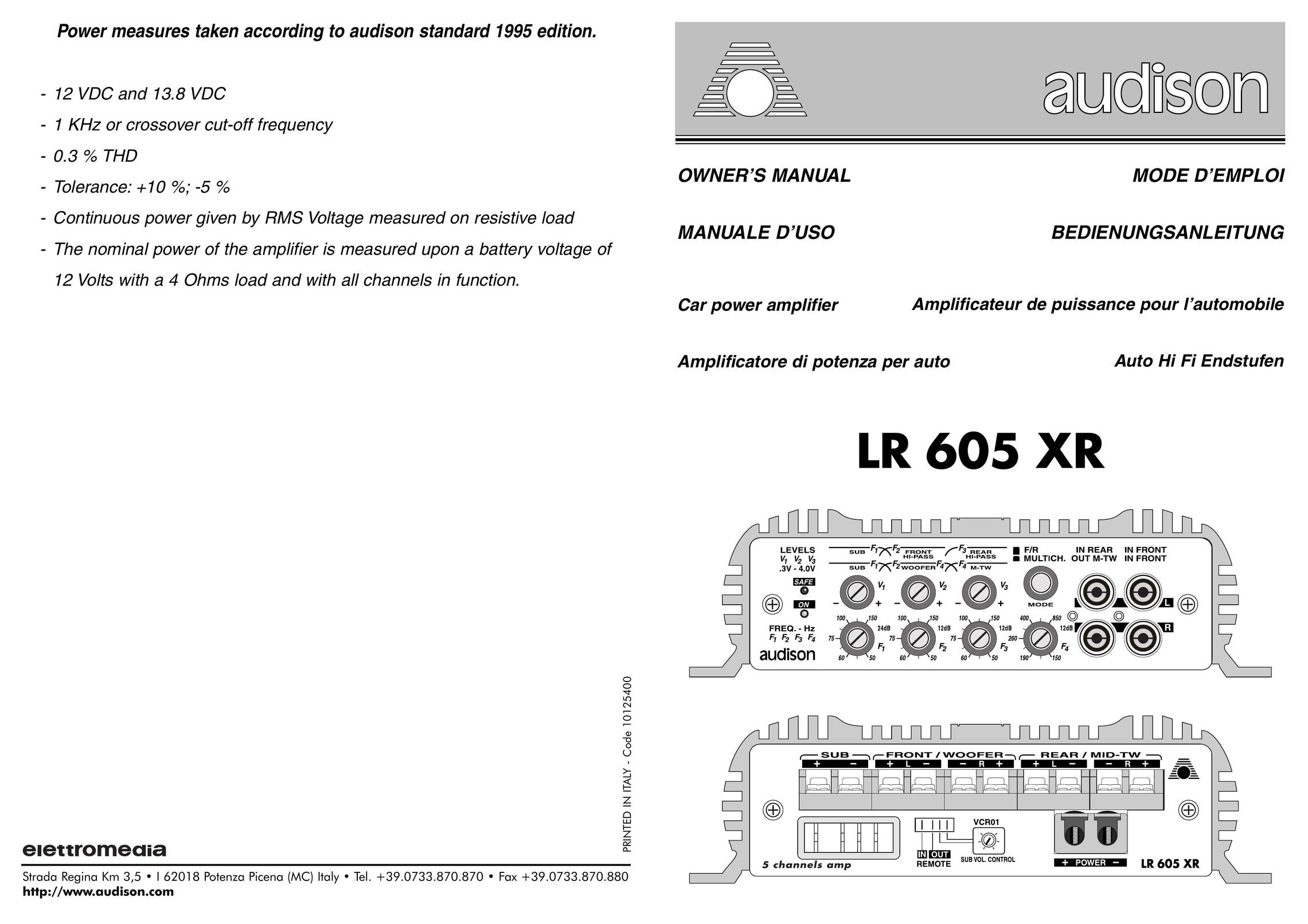 Audison LR 605 XR Car Amplifier User Manual