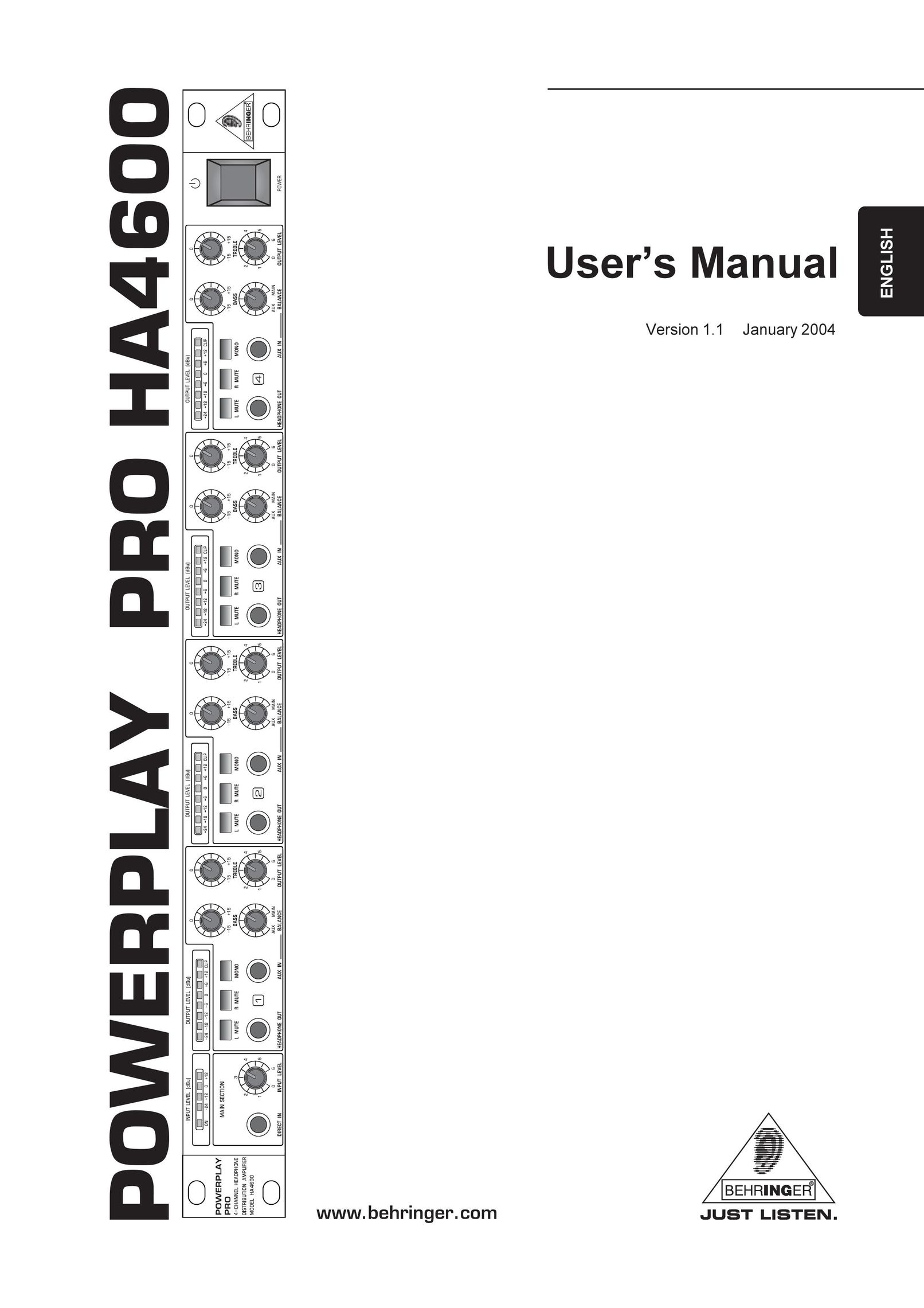 Behringer Powerplay Pro HA4600 Car Amplifier User Manual