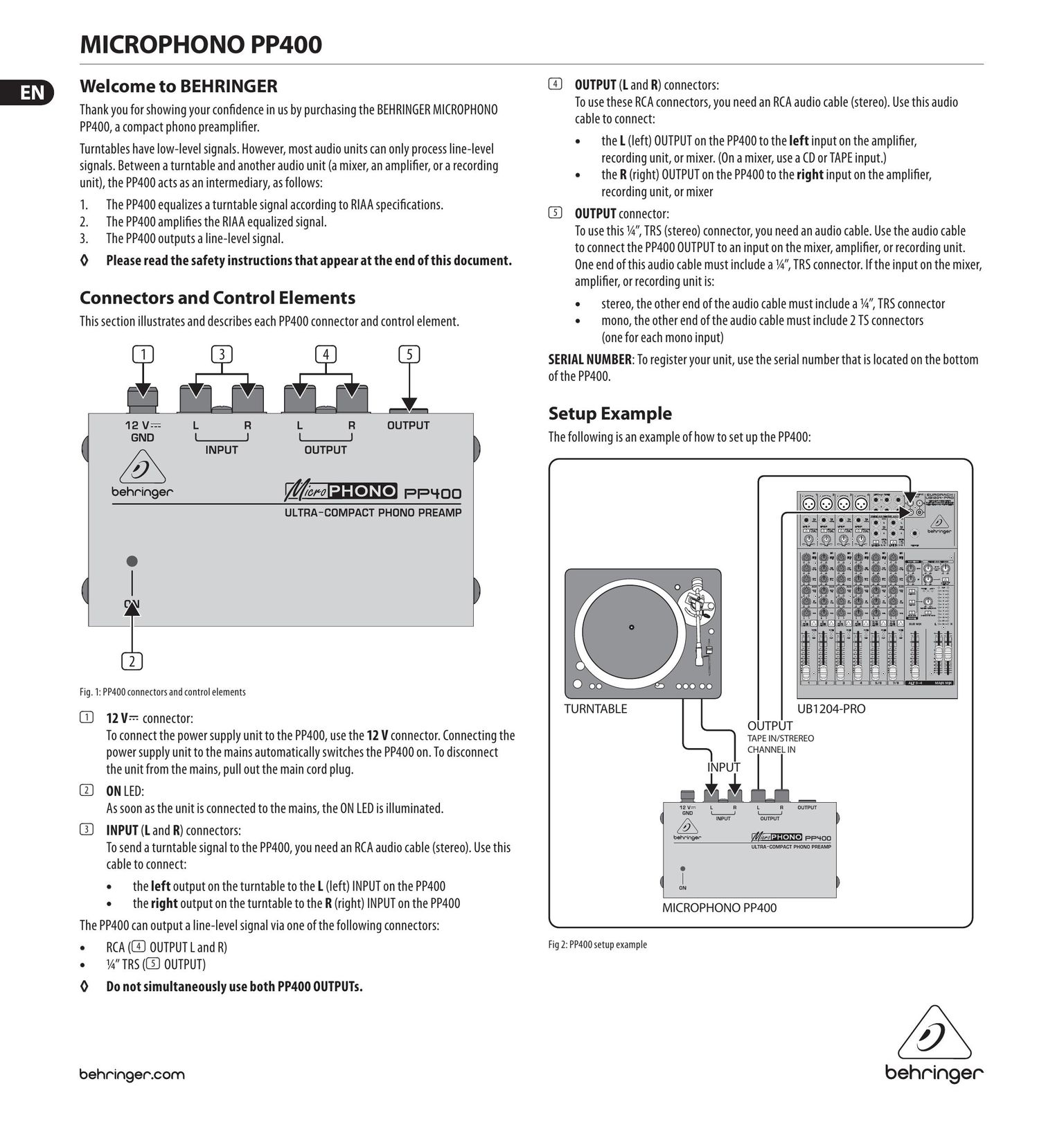 Behringer PP400 Car Amplifier User Manual