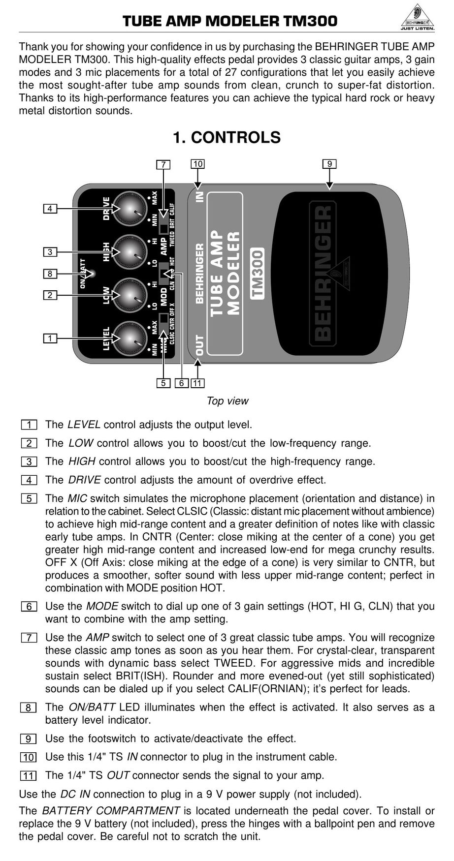 Behringer TM300 Car Amplifier User Manual
