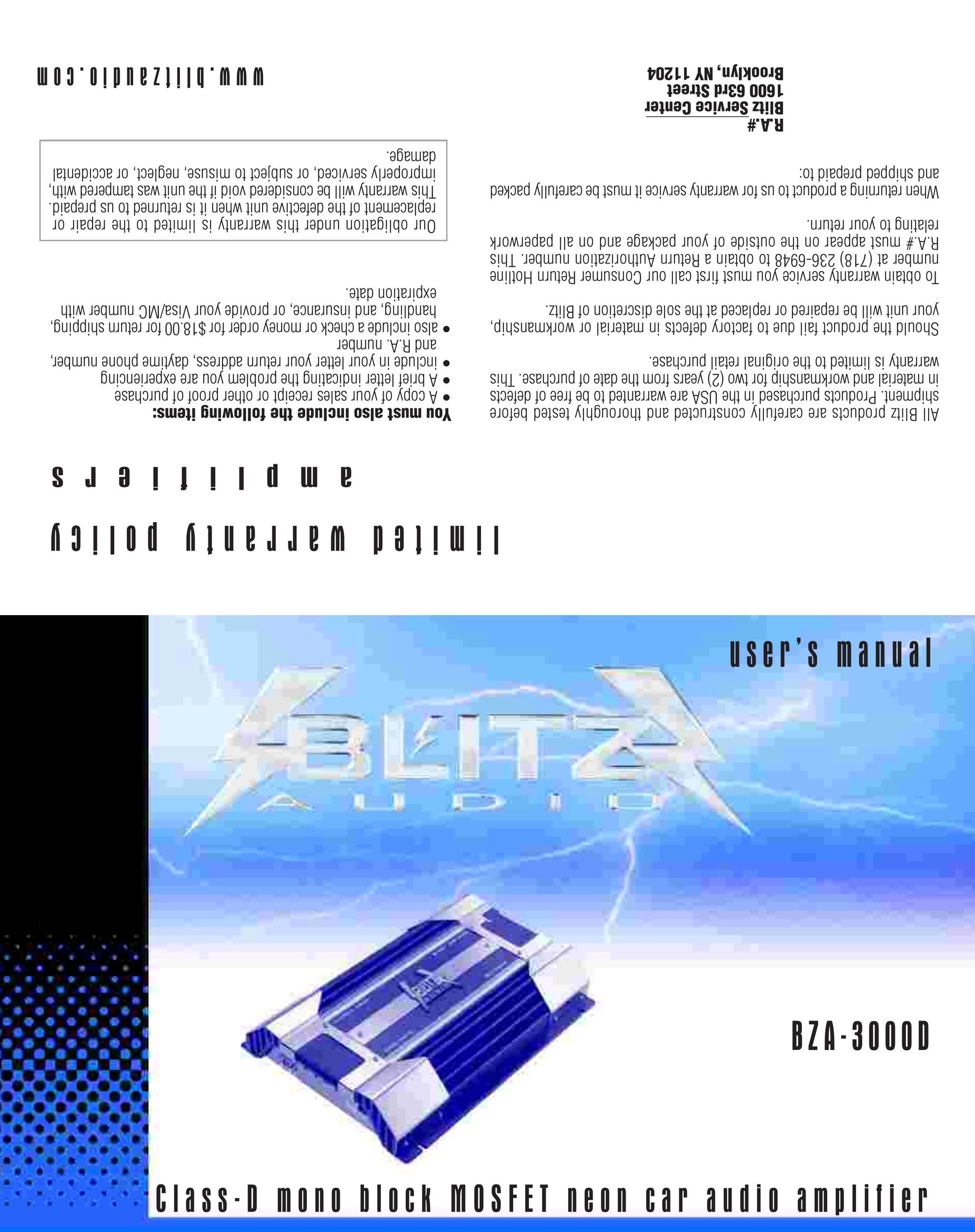 Blitz Audio BZA-3000D Car Amplifier User Manual