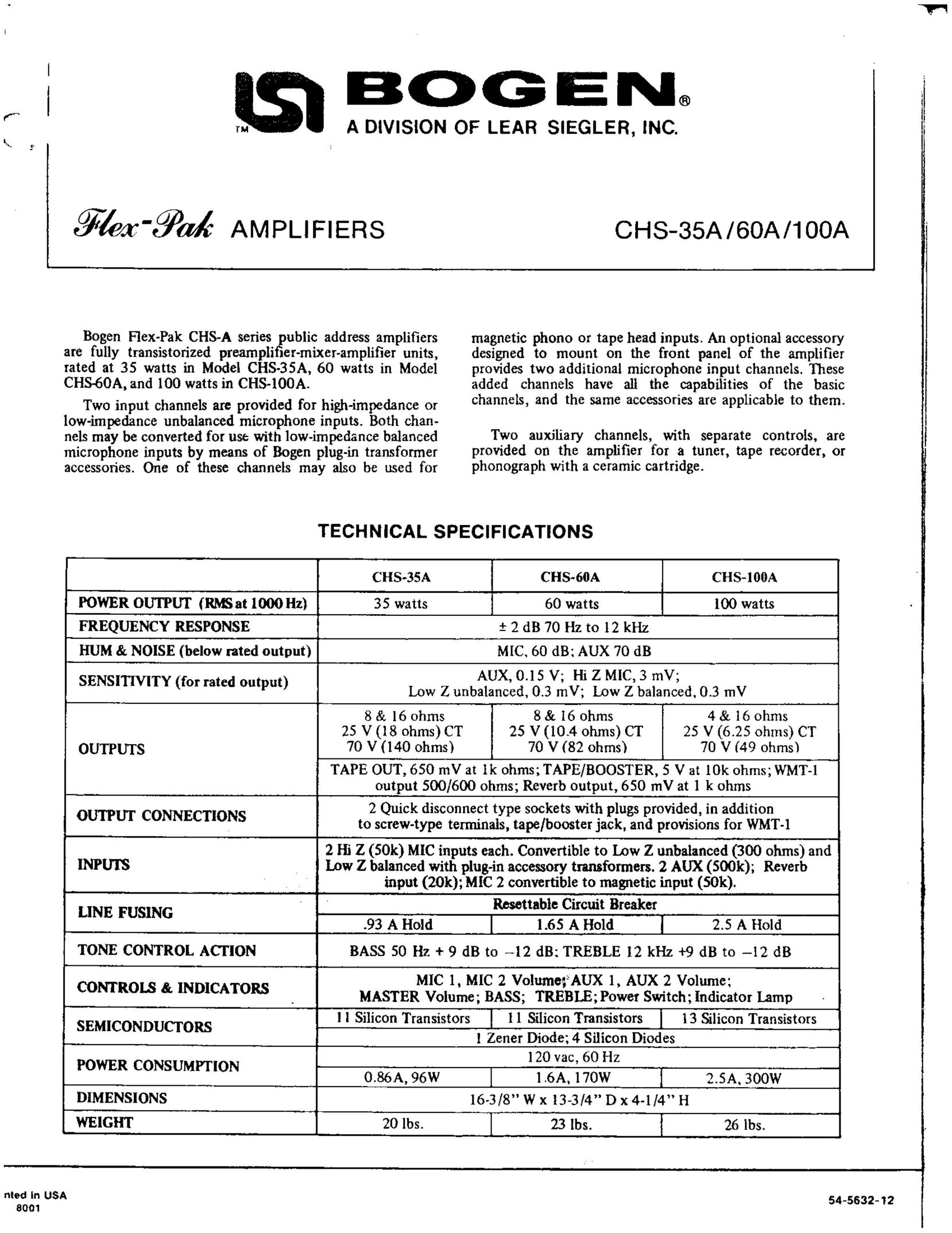 Bogen CHS-35A Car Amplifier User Manual